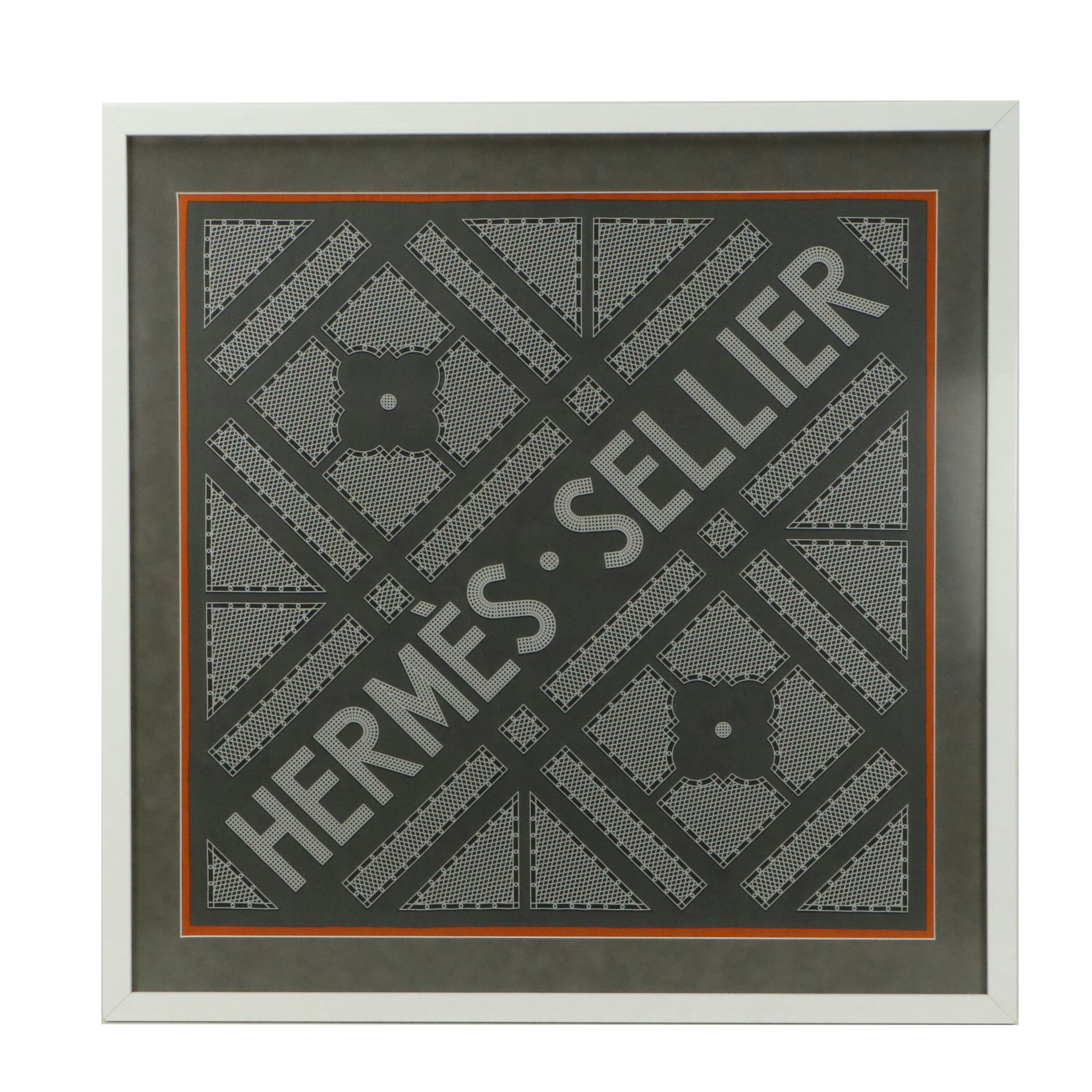 Framed Hermès "Hermès - Sellier" Scarf 90 in Silk Twill