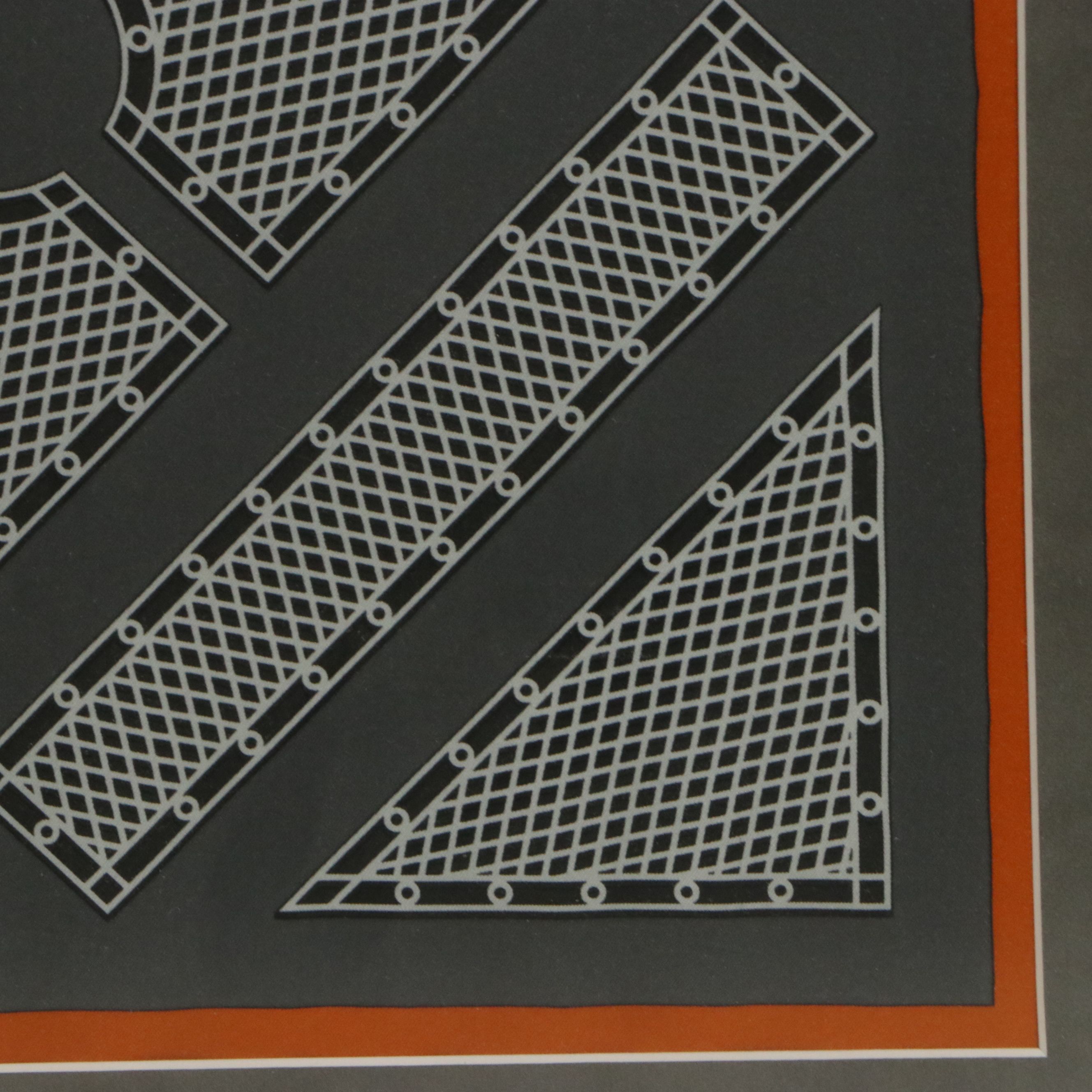 Framed Hermès "Hermès - Sellier" Scarf 90 in Silk Twill