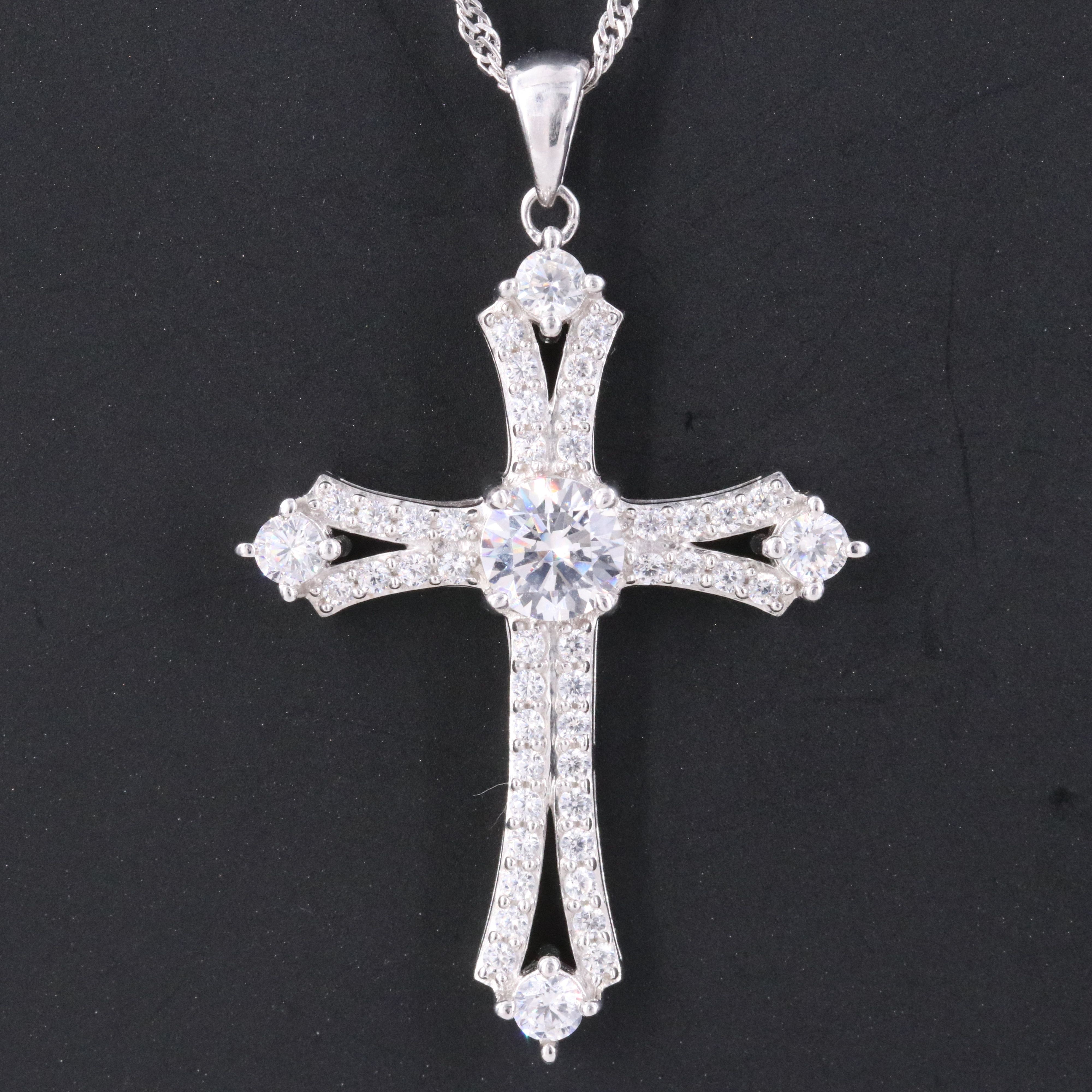 Sterling CZ Cross Pendant Necklace