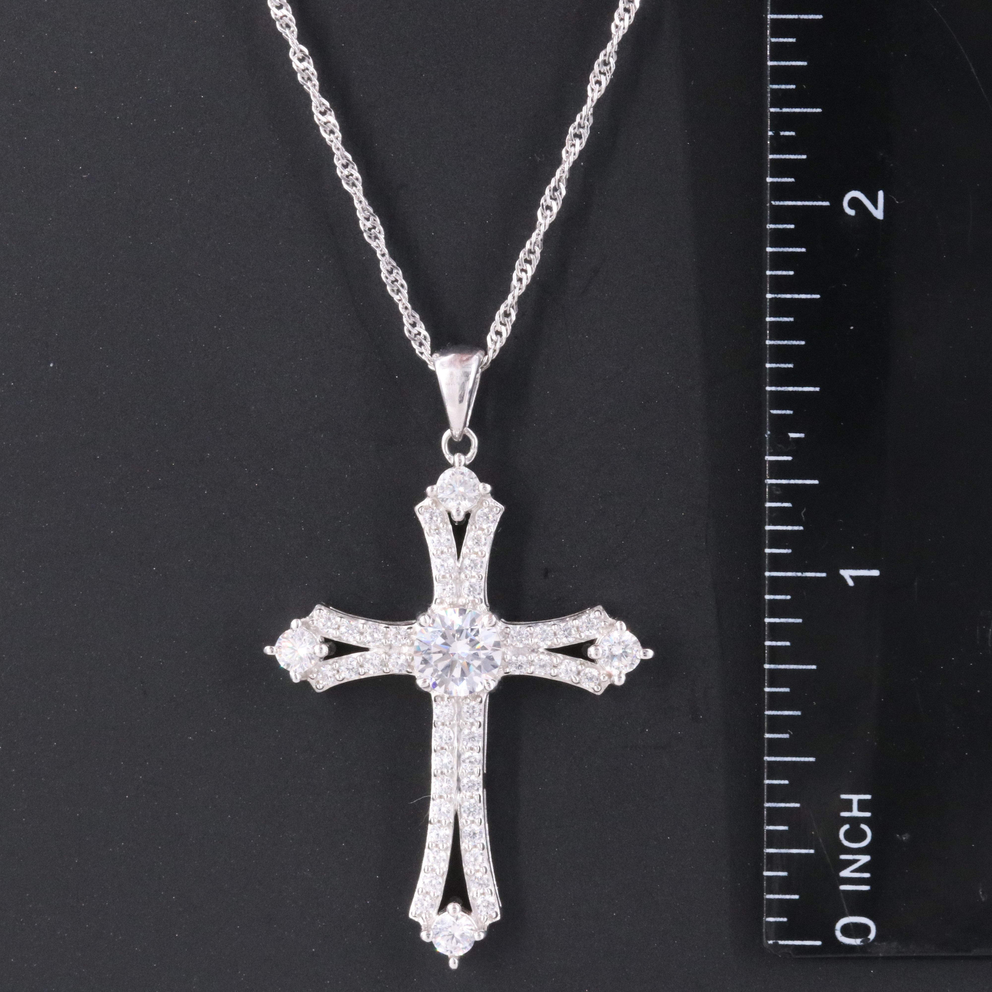 Sterling CZ Cross Pendant Necklace