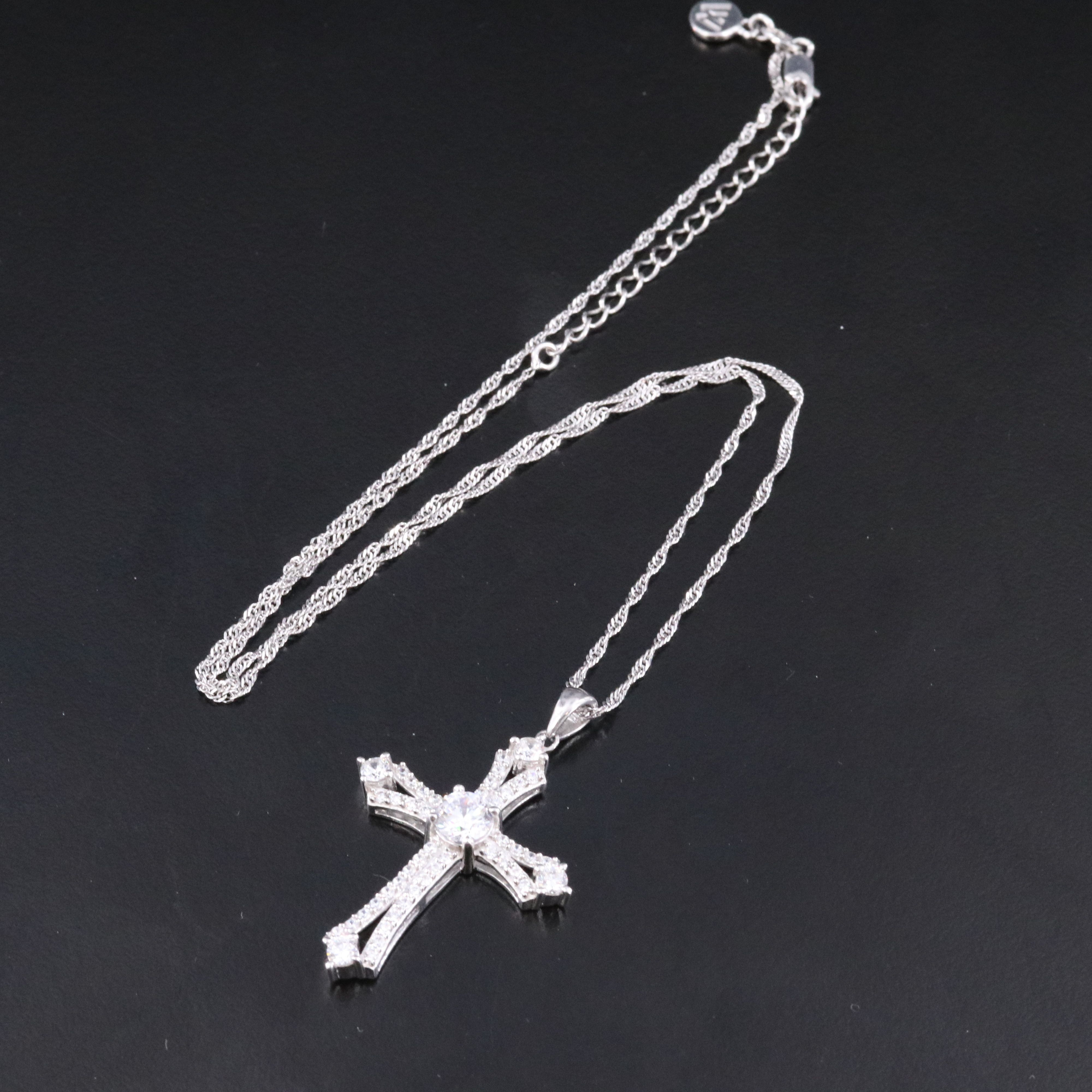 Sterling CZ Cross Pendant Necklace