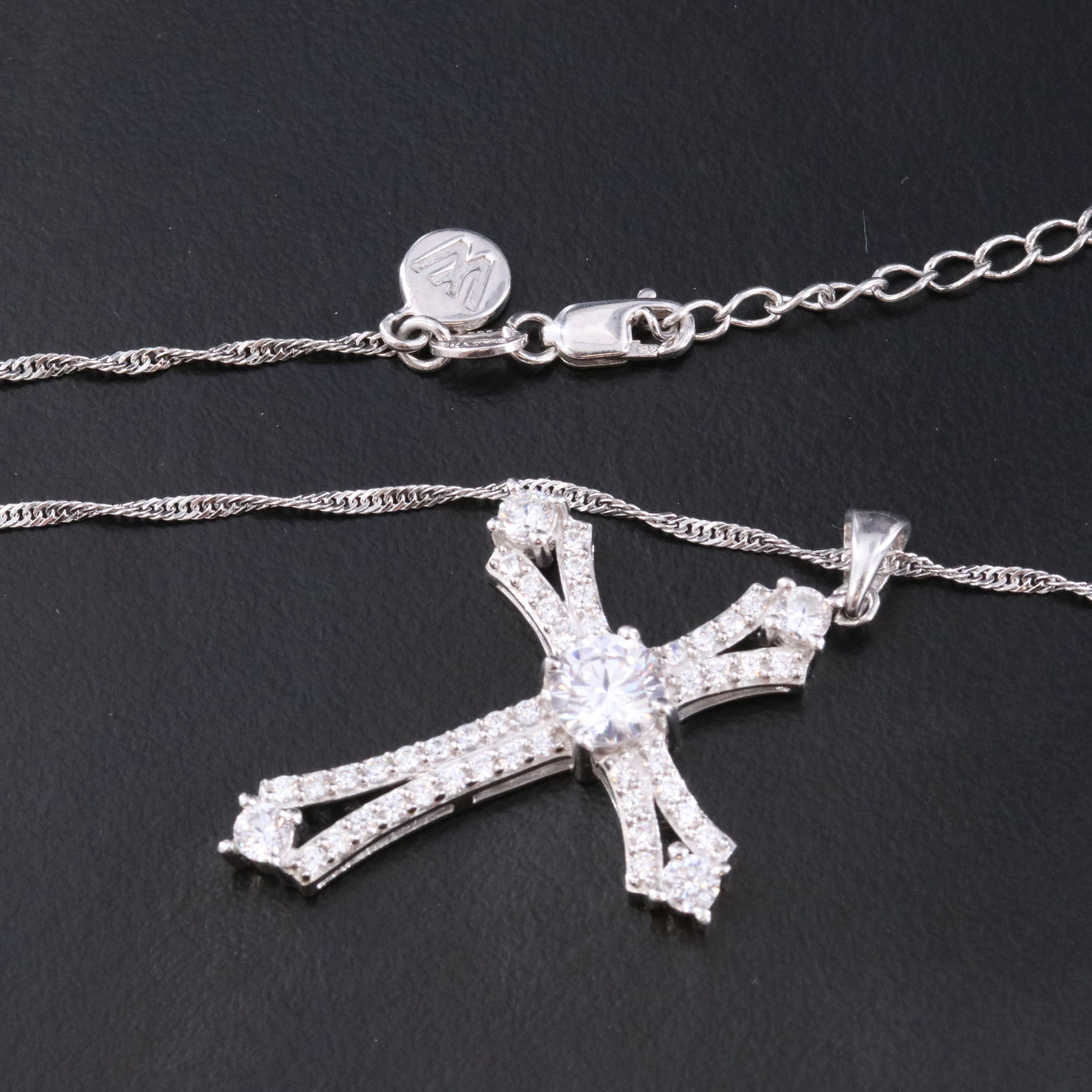Sterling CZ Cross Pendant Necklace