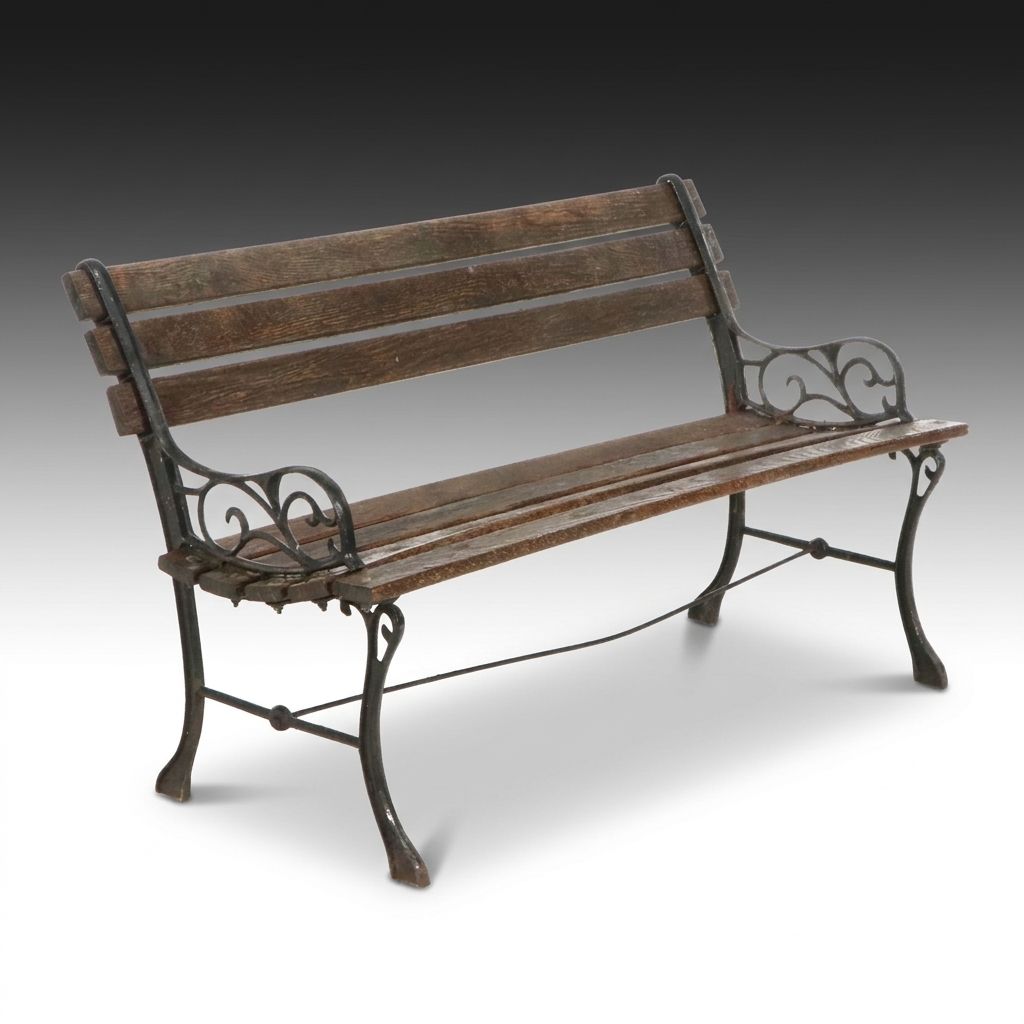 Victorian Style Cast Iron and Wood Panel Garden Bench