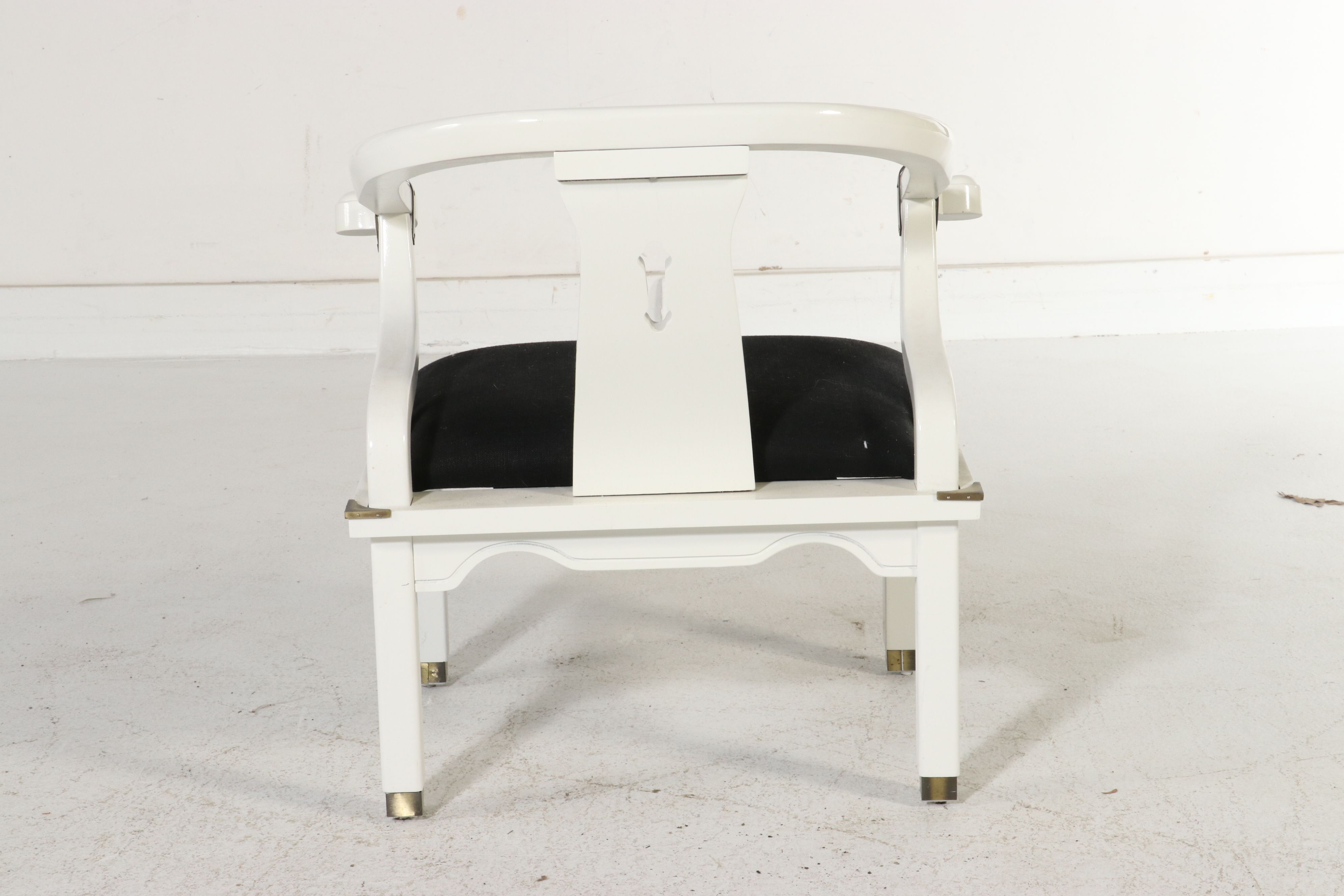 Hollywood Regency White Lacquered Ming Style Horseshoe Back Armchair