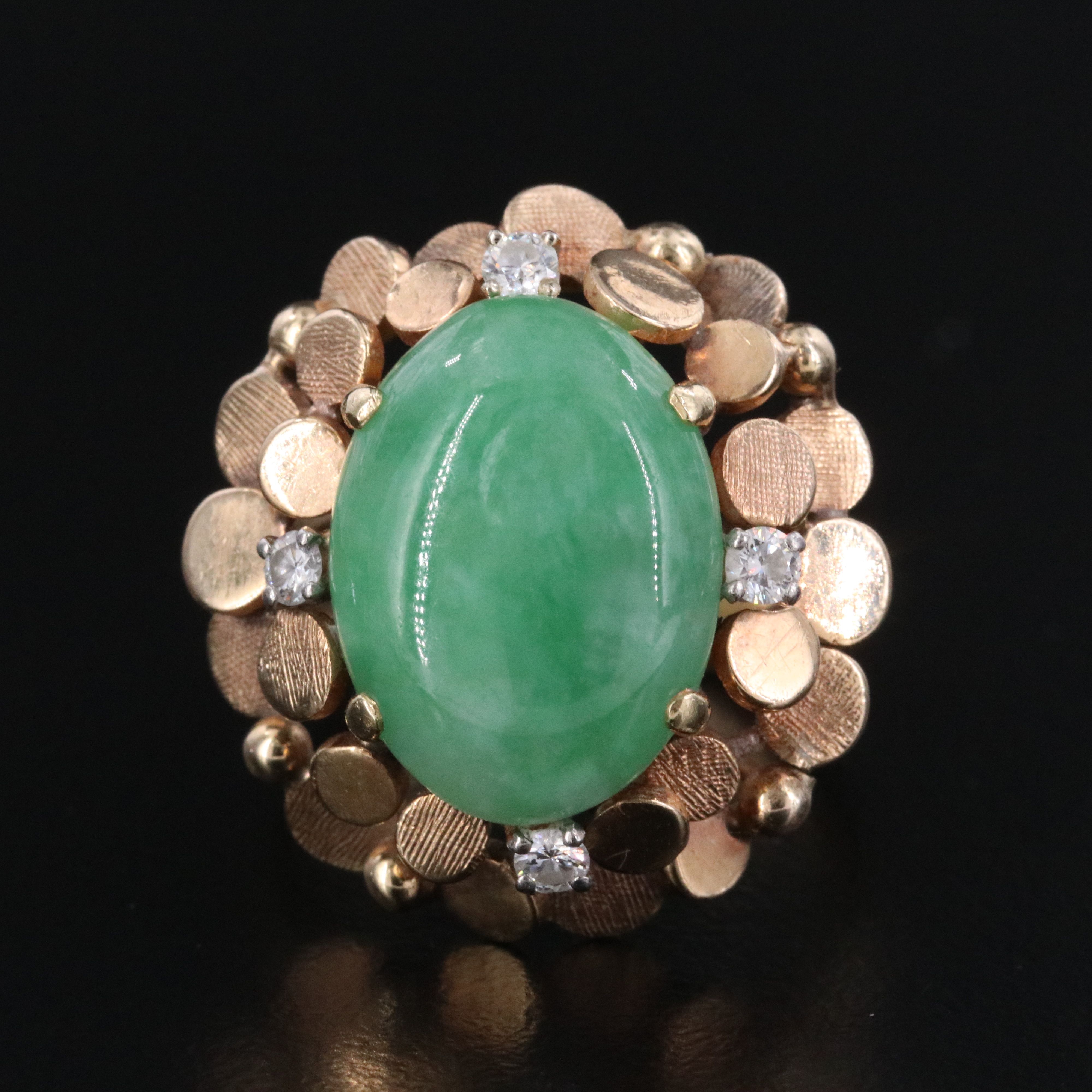 Vintage 14K Jadeite and Diamond Ring