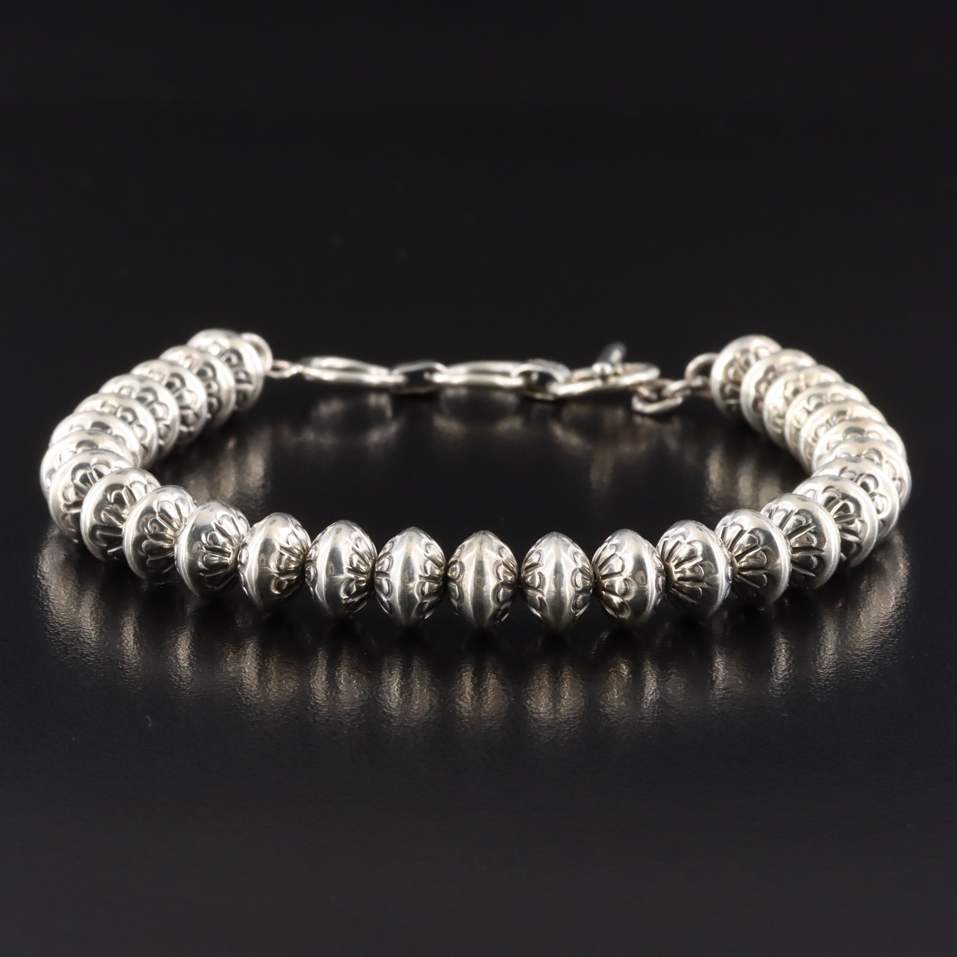 Marie Yazzie Sterling Stampwork Bench Bead Bracelet