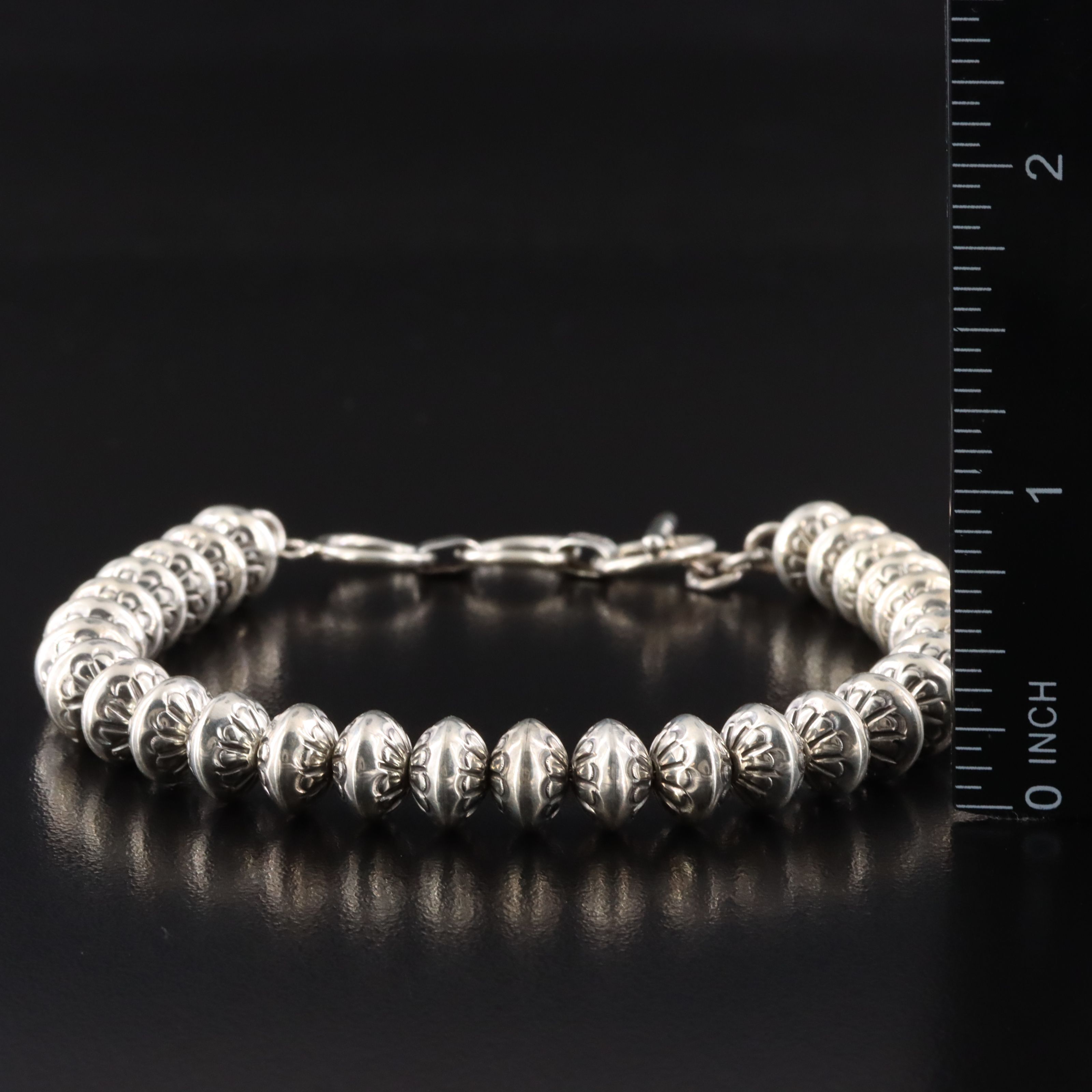 Marie Yazzie Sterling Stampwork Bench Bead Bracelet