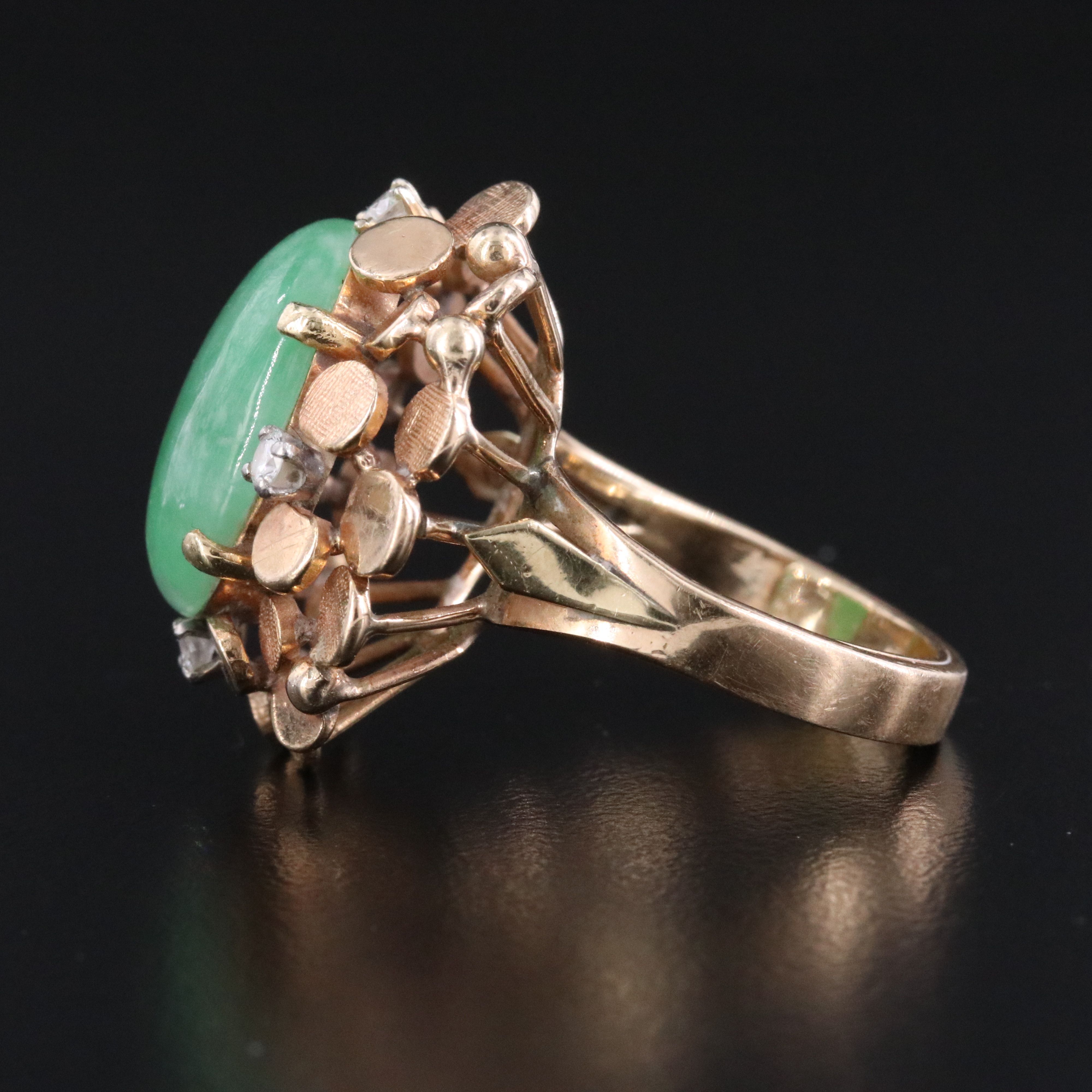 Vintage 14K Jadeite and Diamond Ring