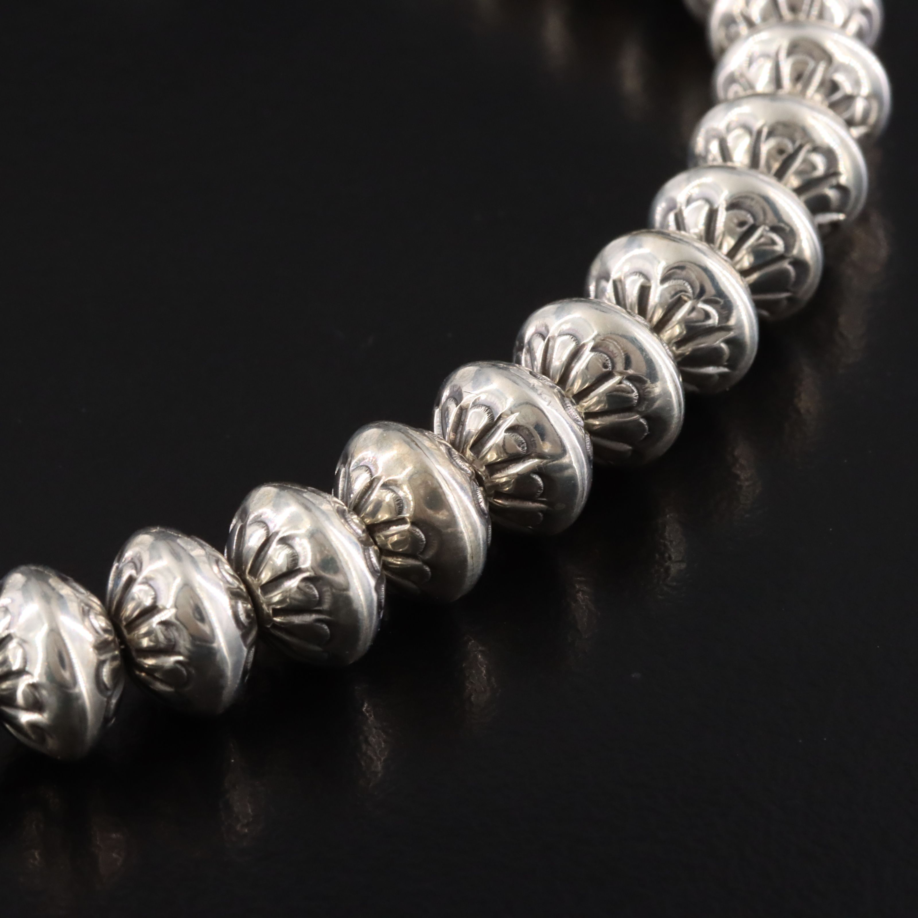 Marie Yazzie Sterling Stampwork Bench Bead Bracelet