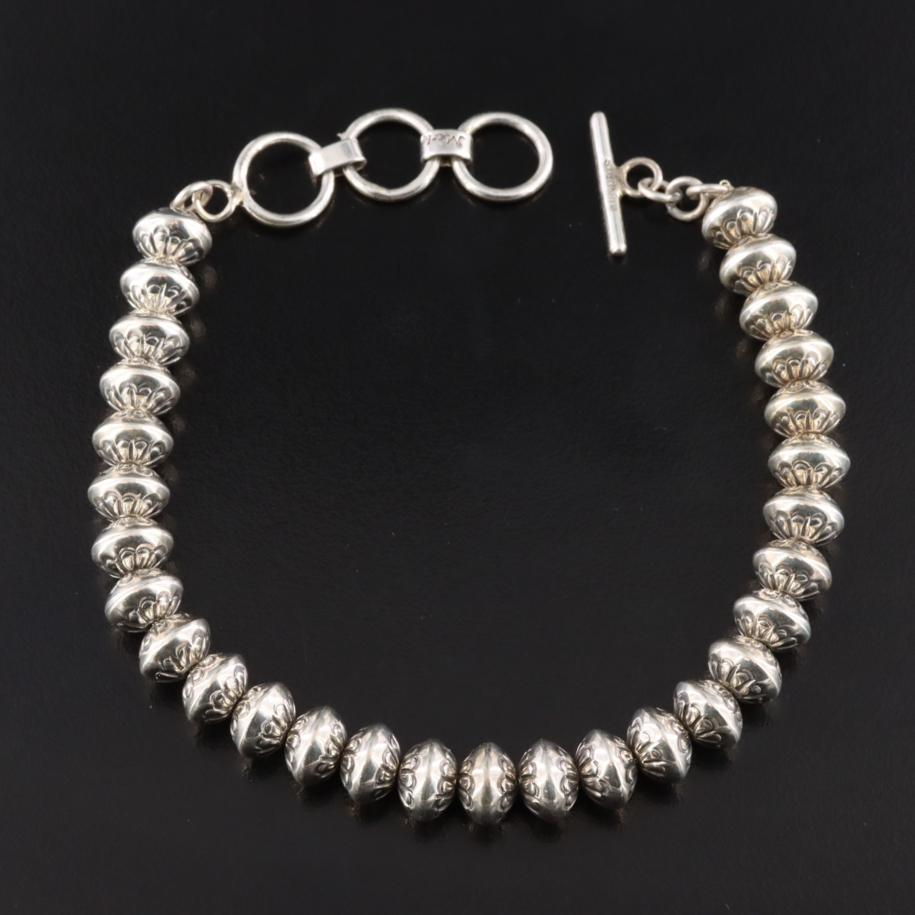 Marie Yazzie Sterling Stampwork Bench Bead Bracelet