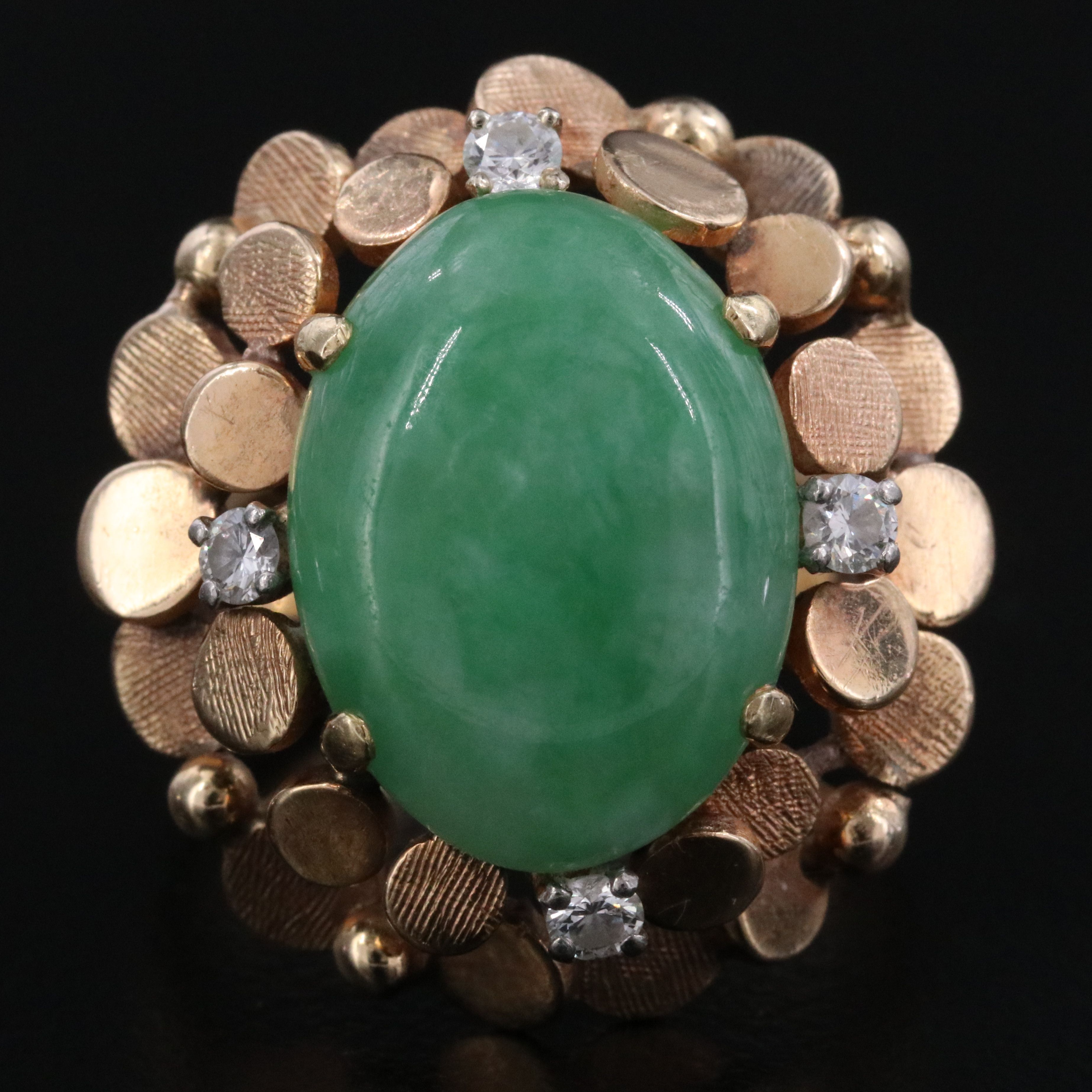 Vintage 14K Jadeite and Diamond Ring