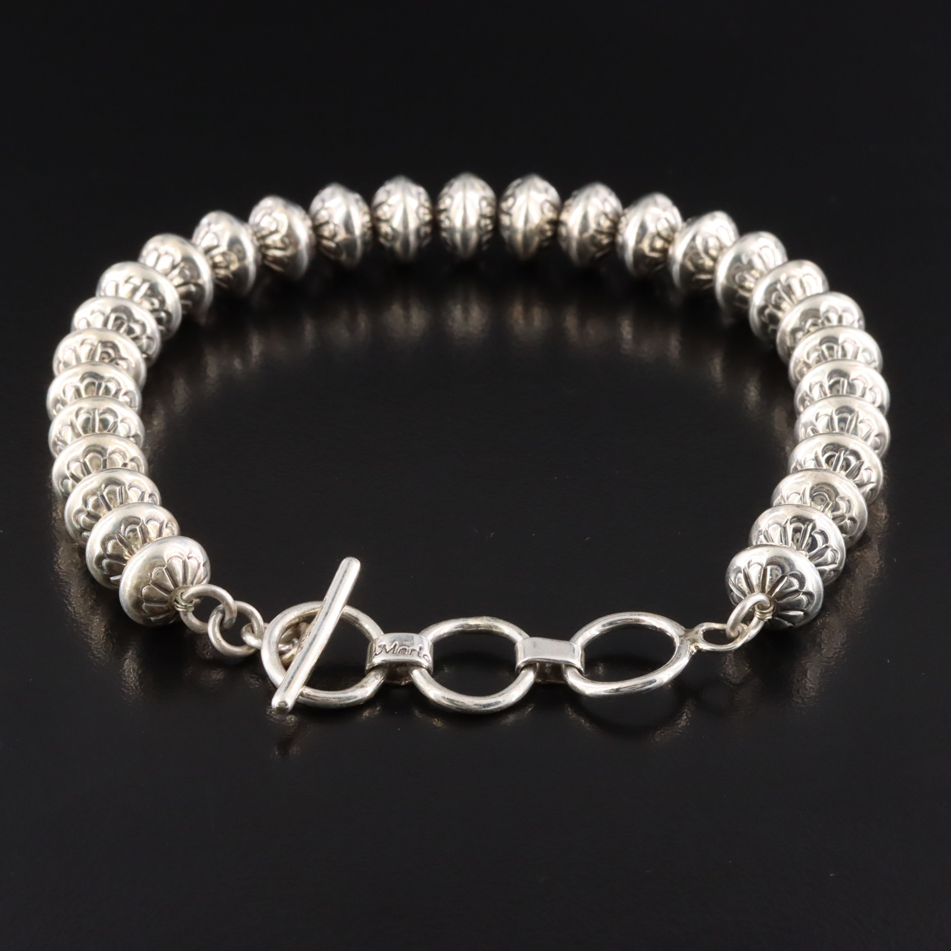 Marie Yazzie Sterling Stampwork Bench Bead Bracelet