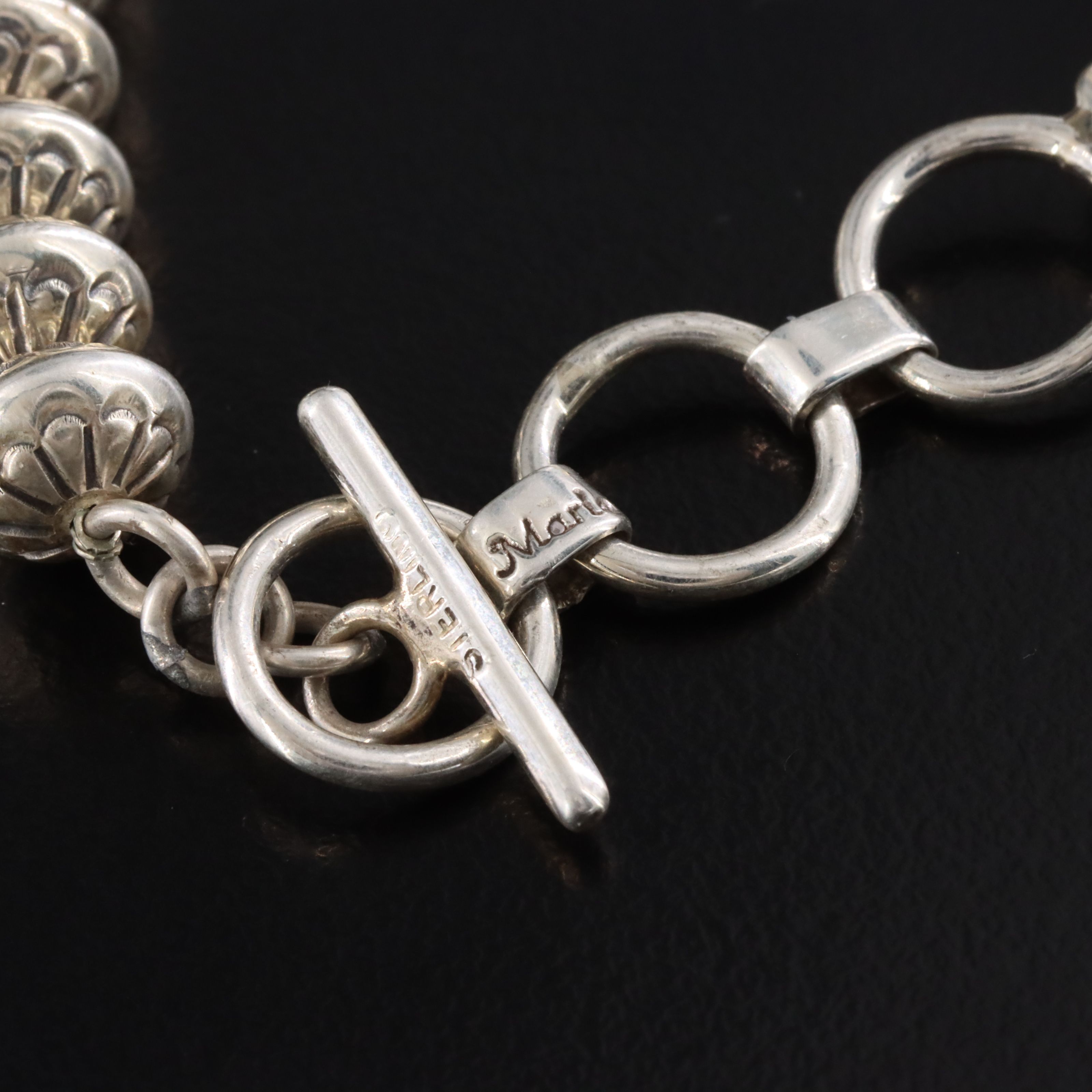 Marie Yazzie Sterling Stampwork Bench Bead Bracelet