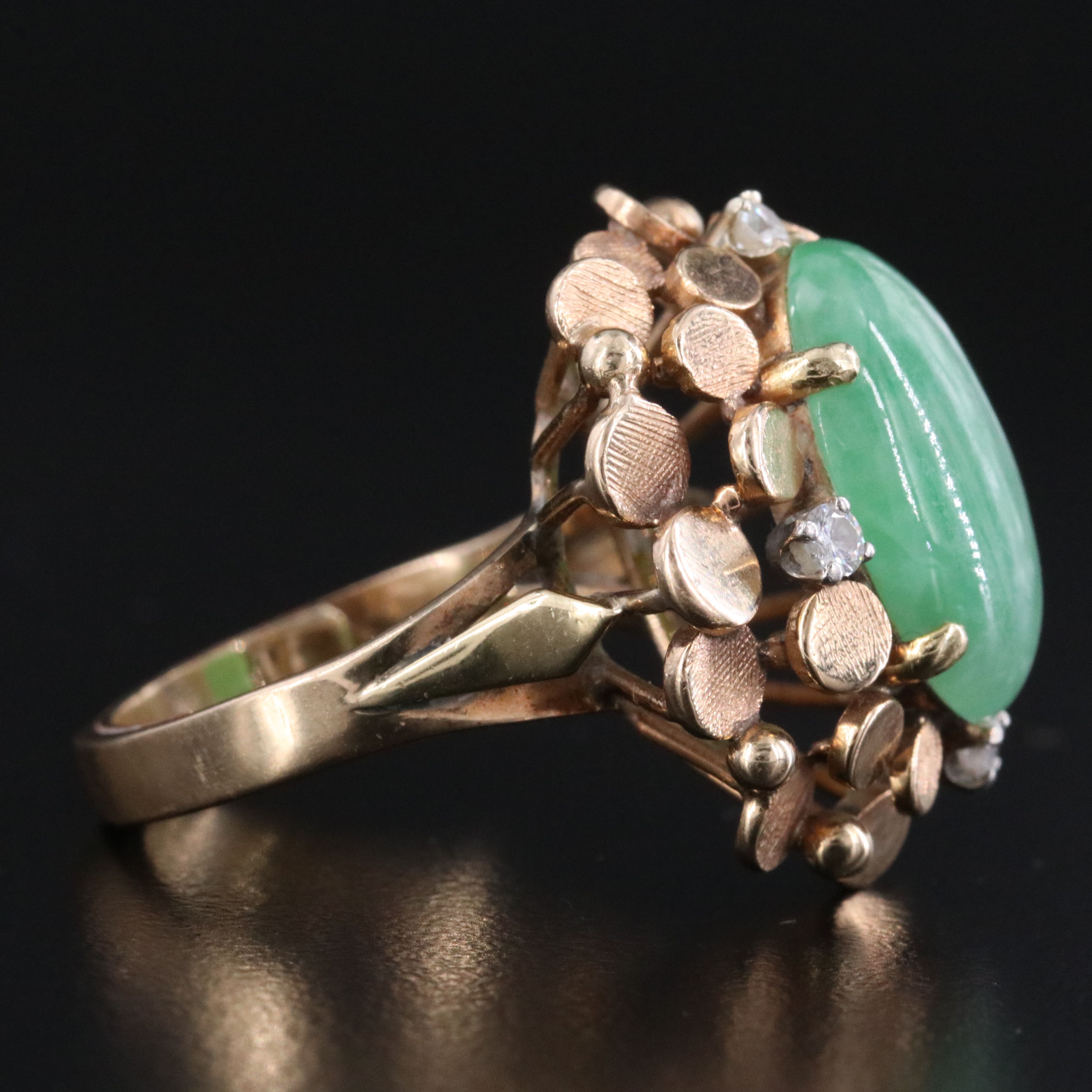 Vintage 14K Jadeite and Diamond Ring