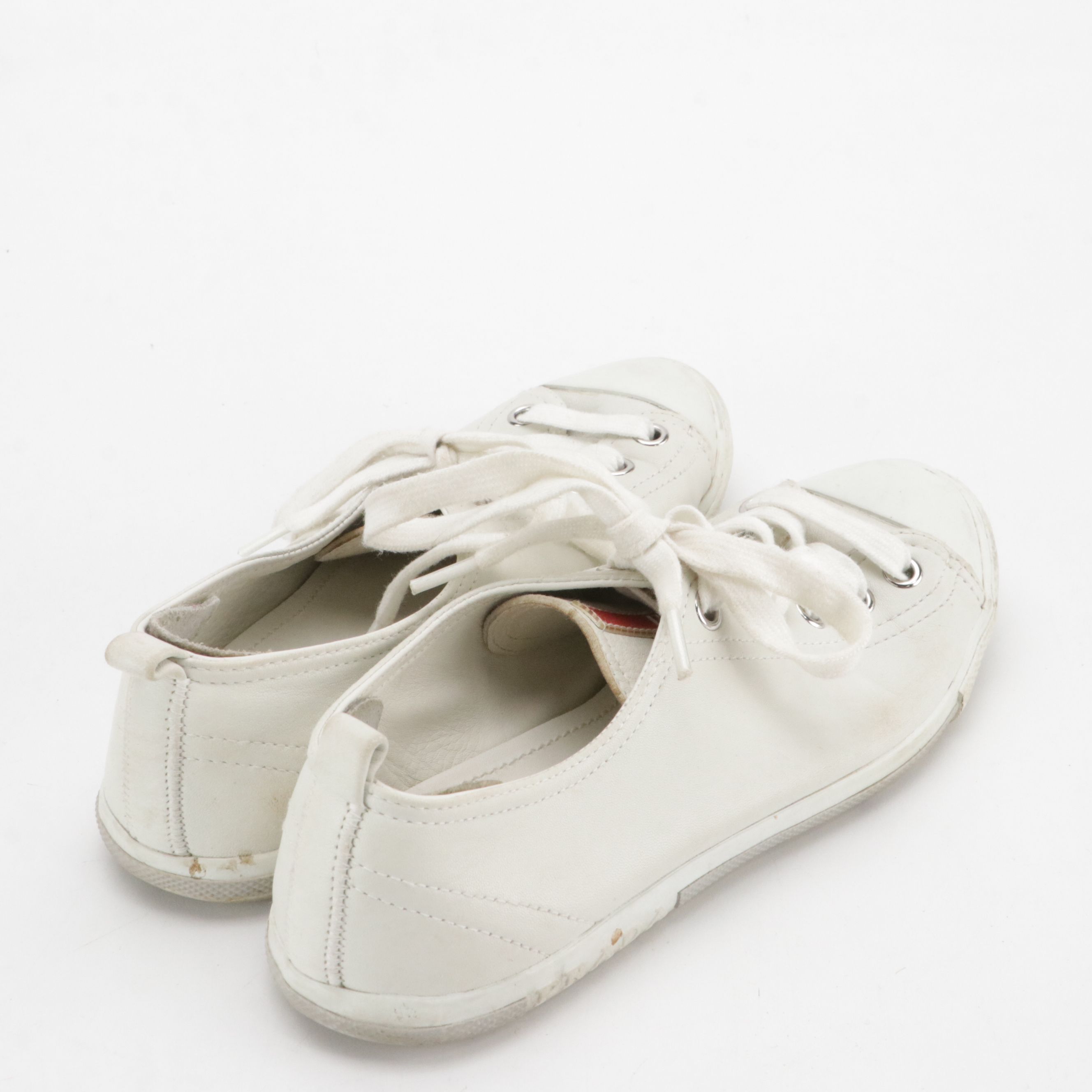 Prada White Leather Lace-Up Sneakers