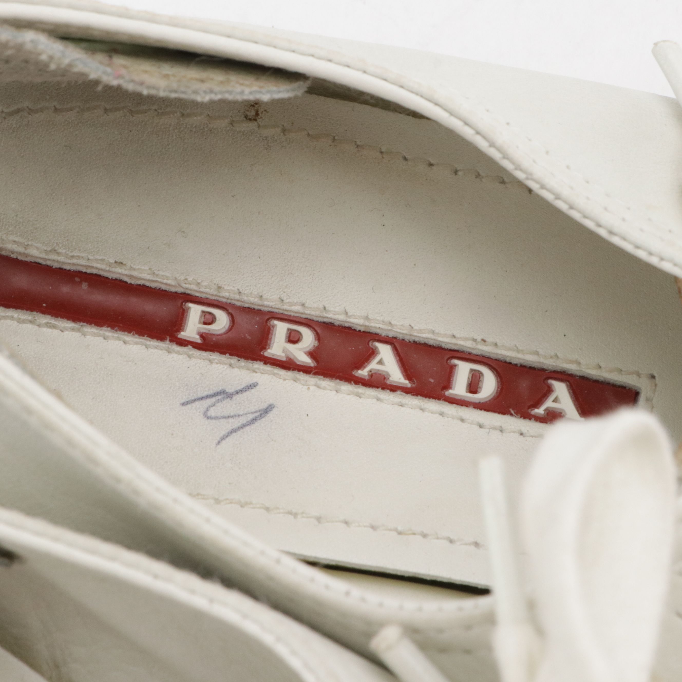 Prada White Leather Lace-Up Sneakers