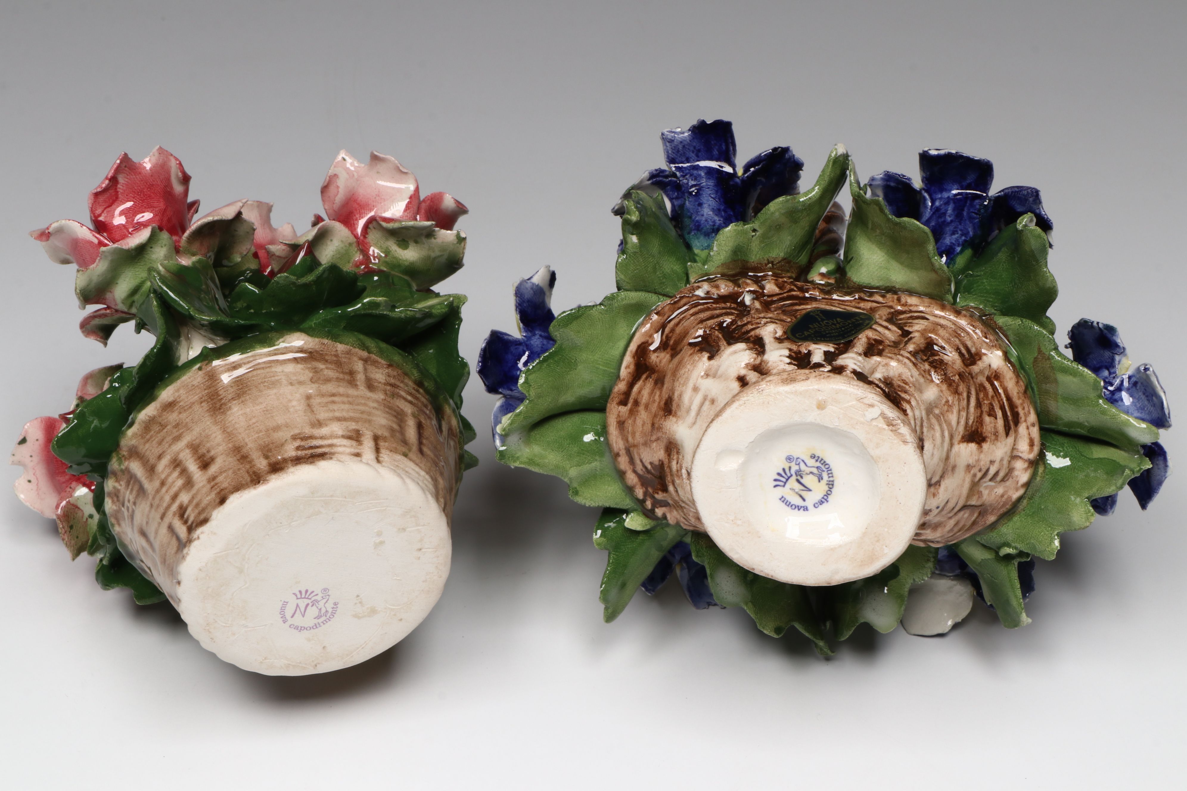 Italian Capodimonte Roses, Violets and More Porcelain Flower Baskets