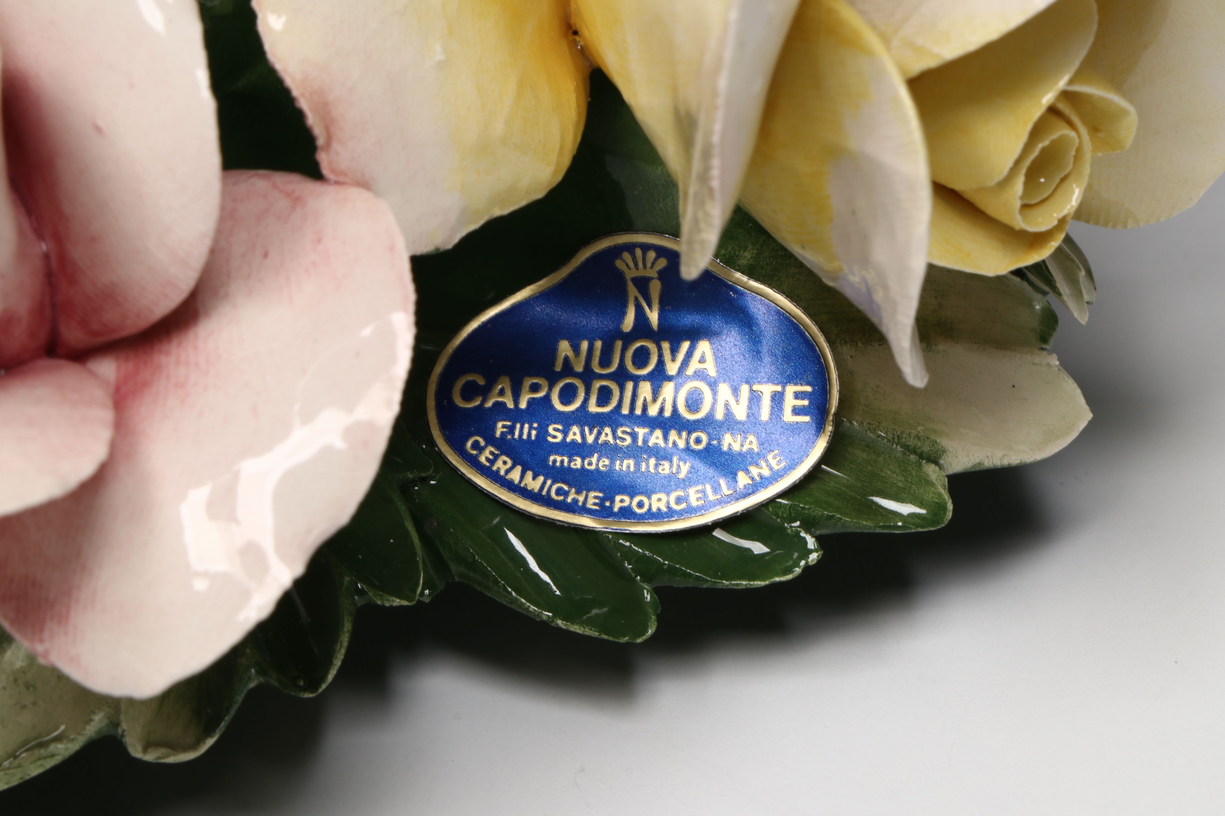 Italian Capodimonte Roses, Violets and More Porcelain Flower Baskets