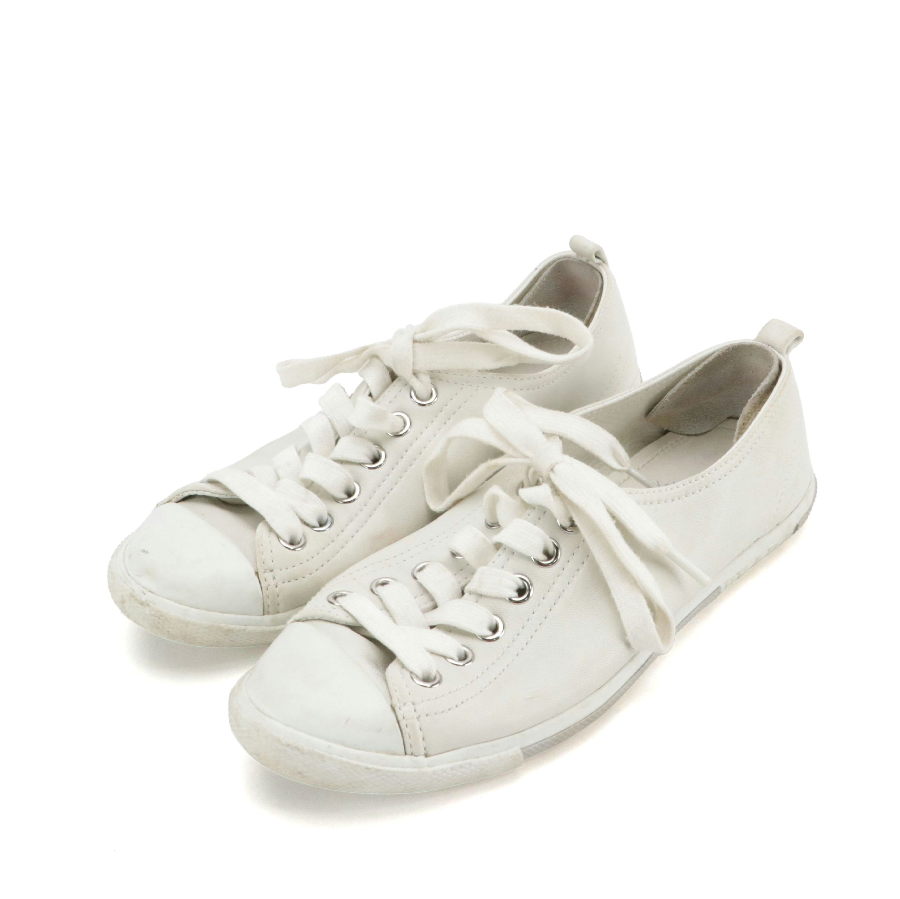 Prada White Leather Lace-Up Sneakers