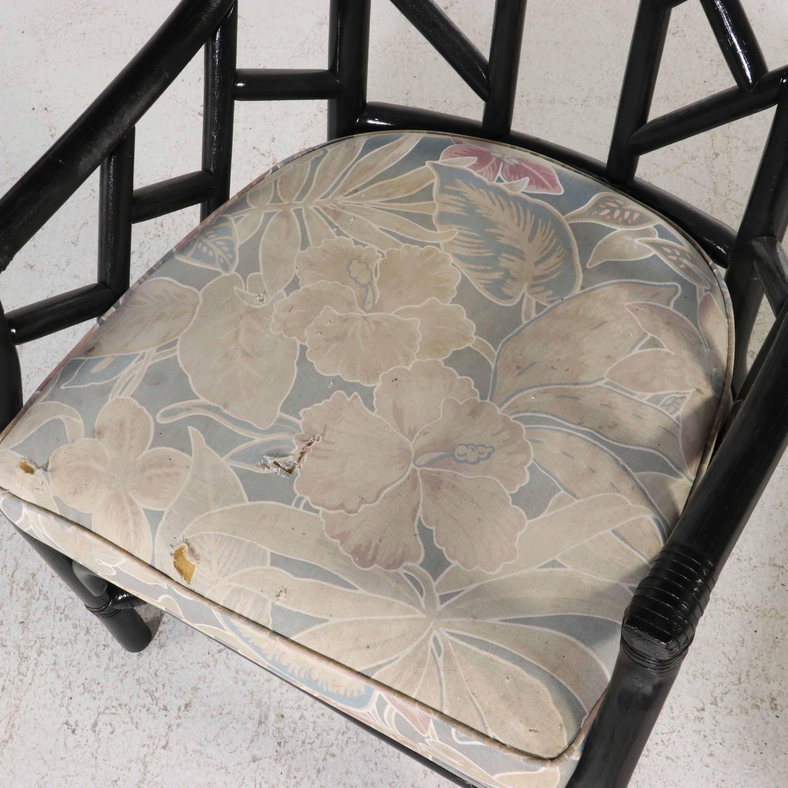 Clark Casual Furniture Black Lacquered Rattan Barrel Chair, Late 20th Century