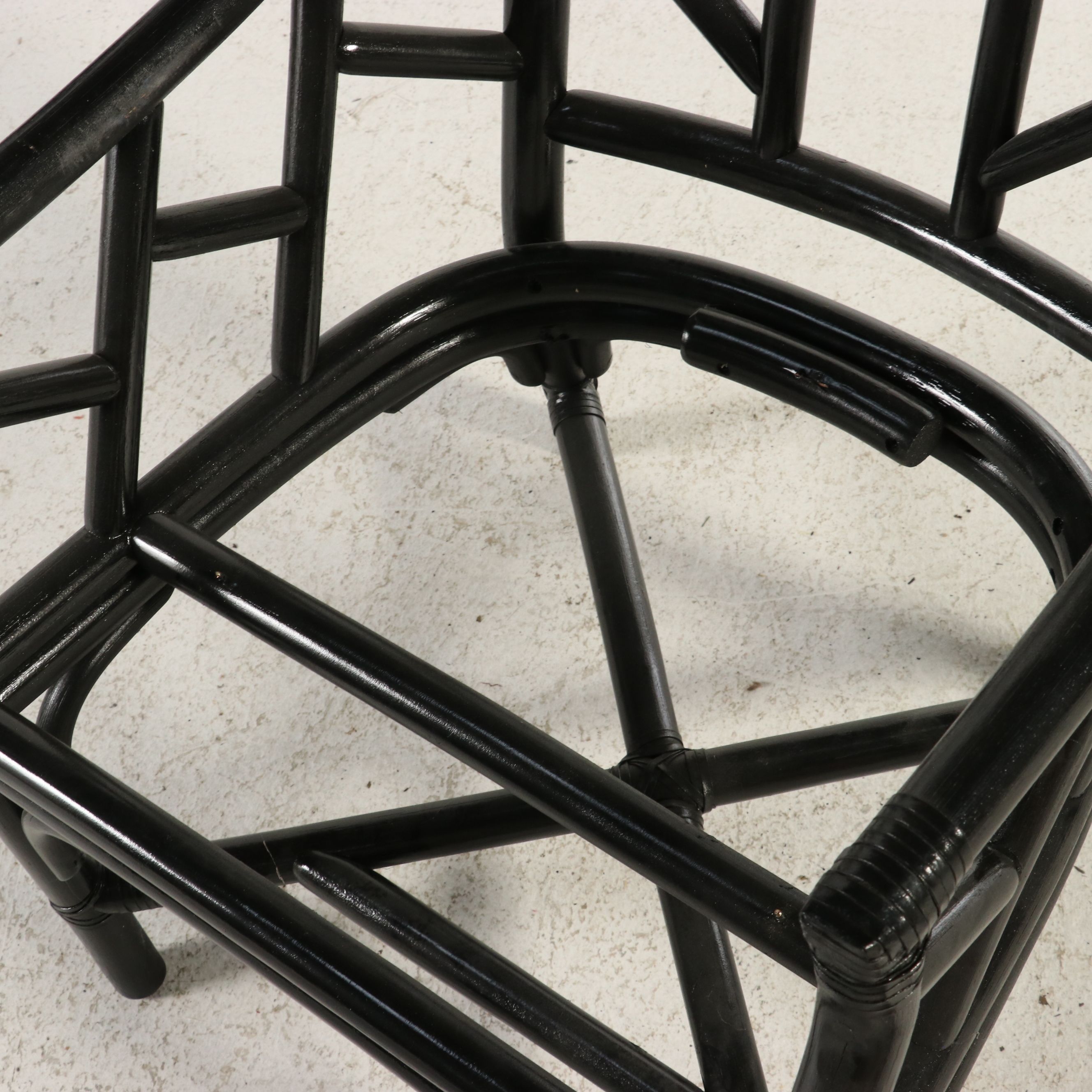 Clark Casual Furniture Black Lacquered Rattan Barrel Chair, Late 20th Century