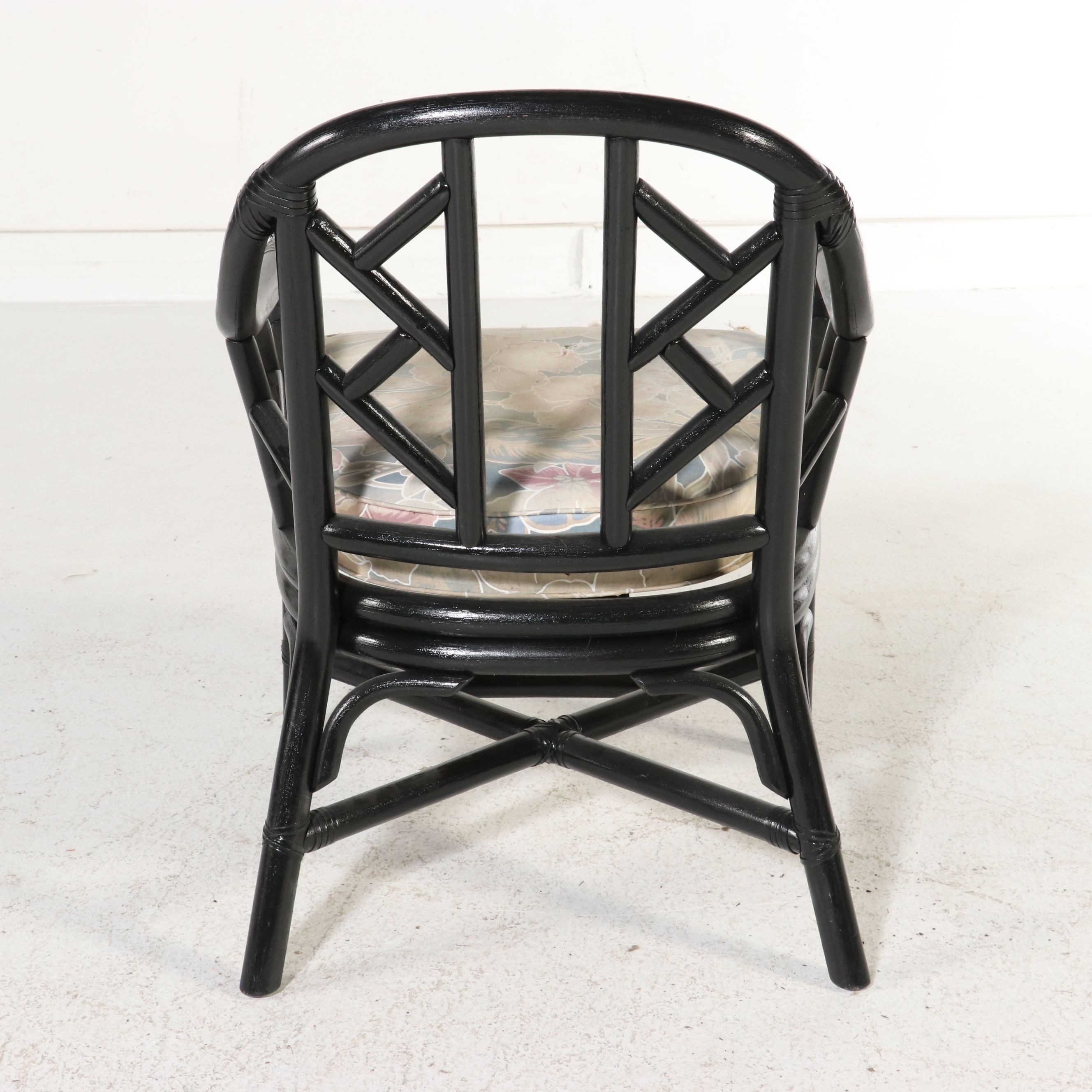 Clark Casual Furniture Black Lacquered Rattan Barrel Chair, Late 20th Century