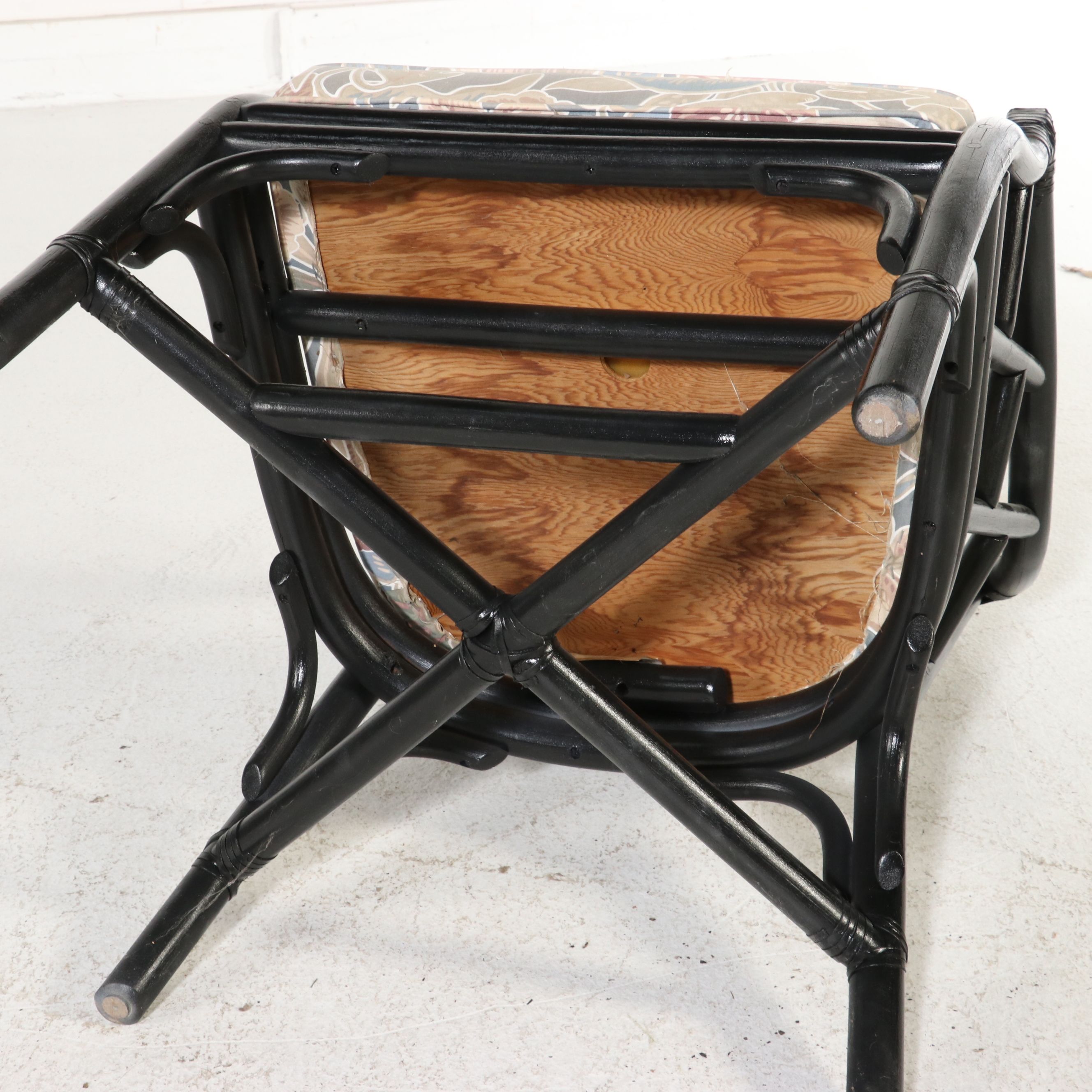 Clark Casual Furniture Black Lacquered Rattan Barrel Chair, Late 20th Century