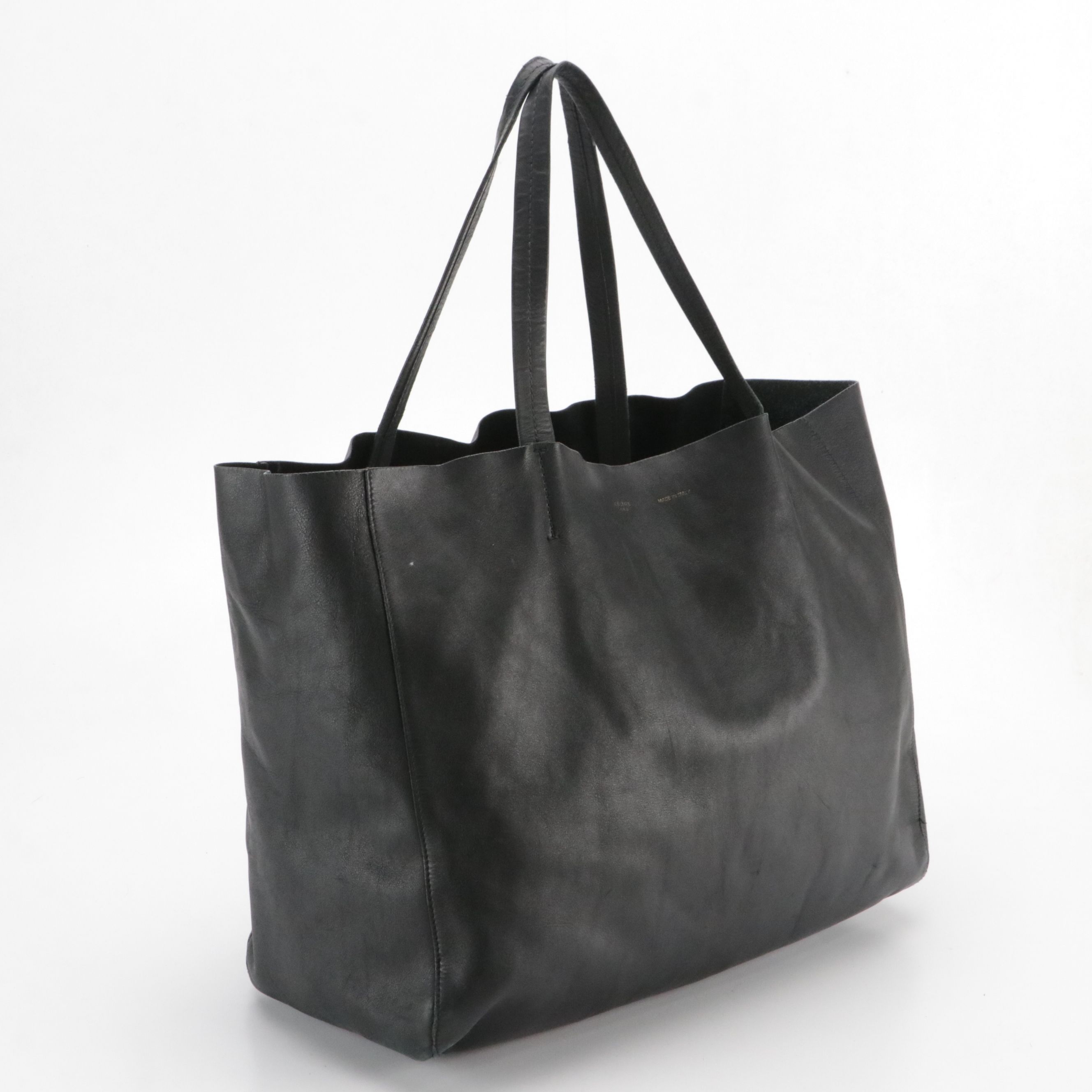 Céline Black Raw Edge Leather Tote Bag