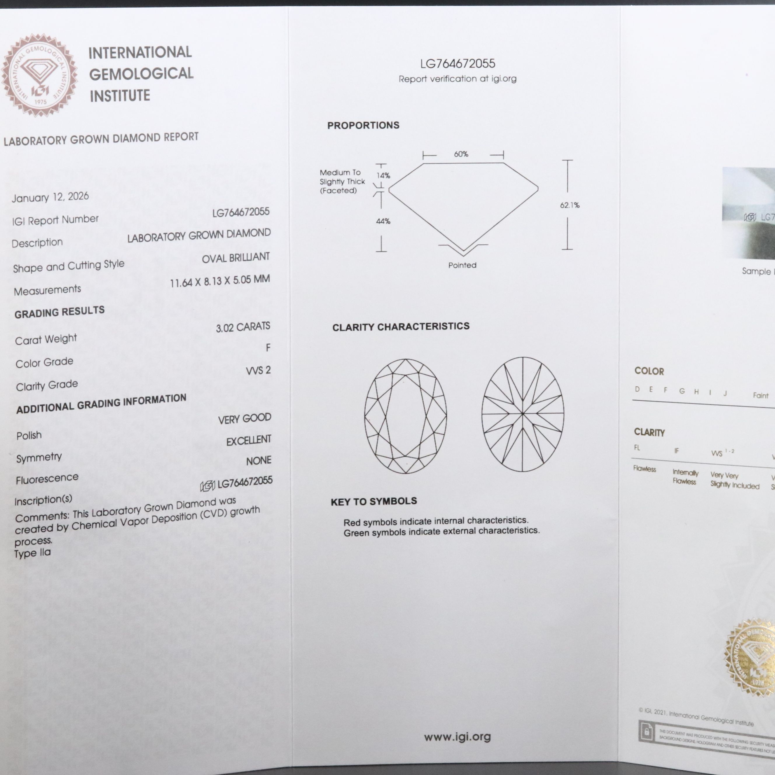 18K 3.02 CT Lab Grown Diamond Solitaire Ring with IGI Report