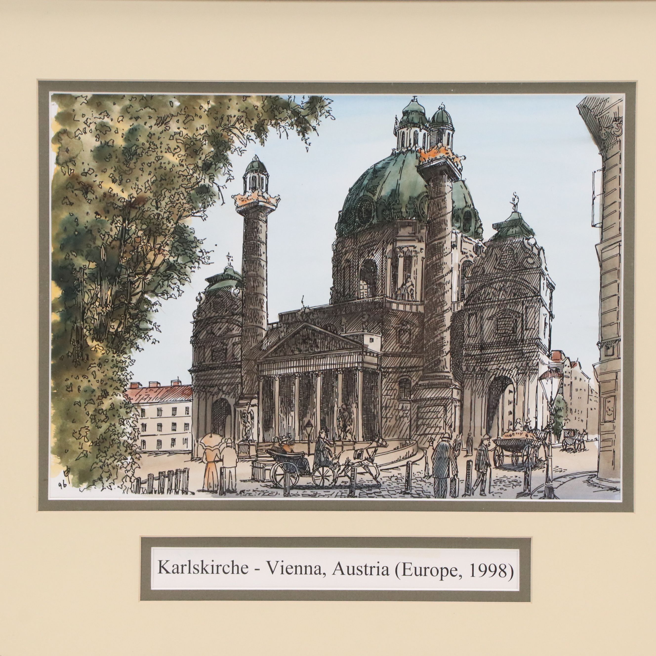 Color Lithograph "Karlsckirche - Vienna, Austria (Europe, 1998)," 1996-1998