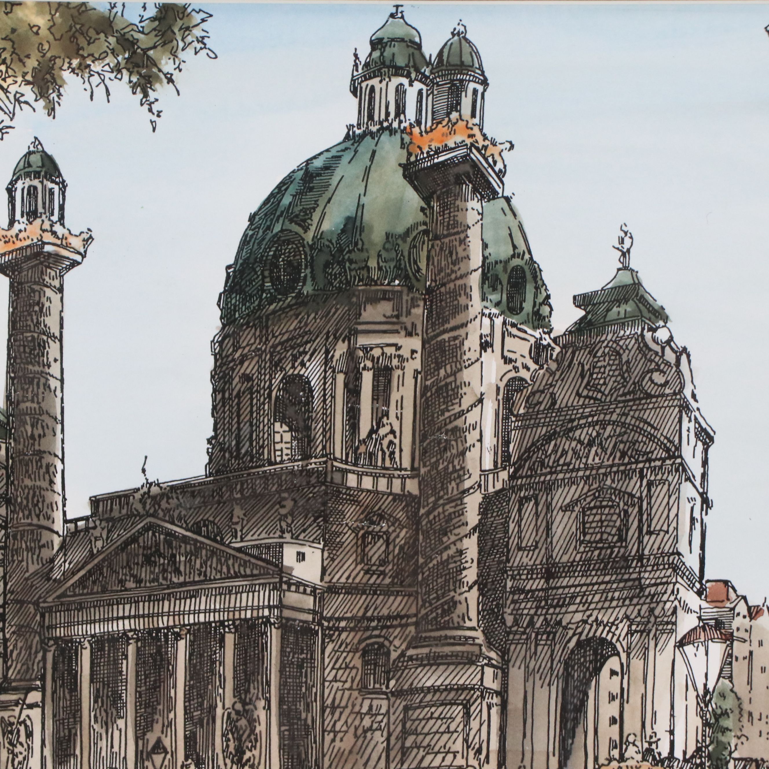 Color Lithograph "Karlsckirche - Vienna, Austria (Europe, 1998)," 1996-1998