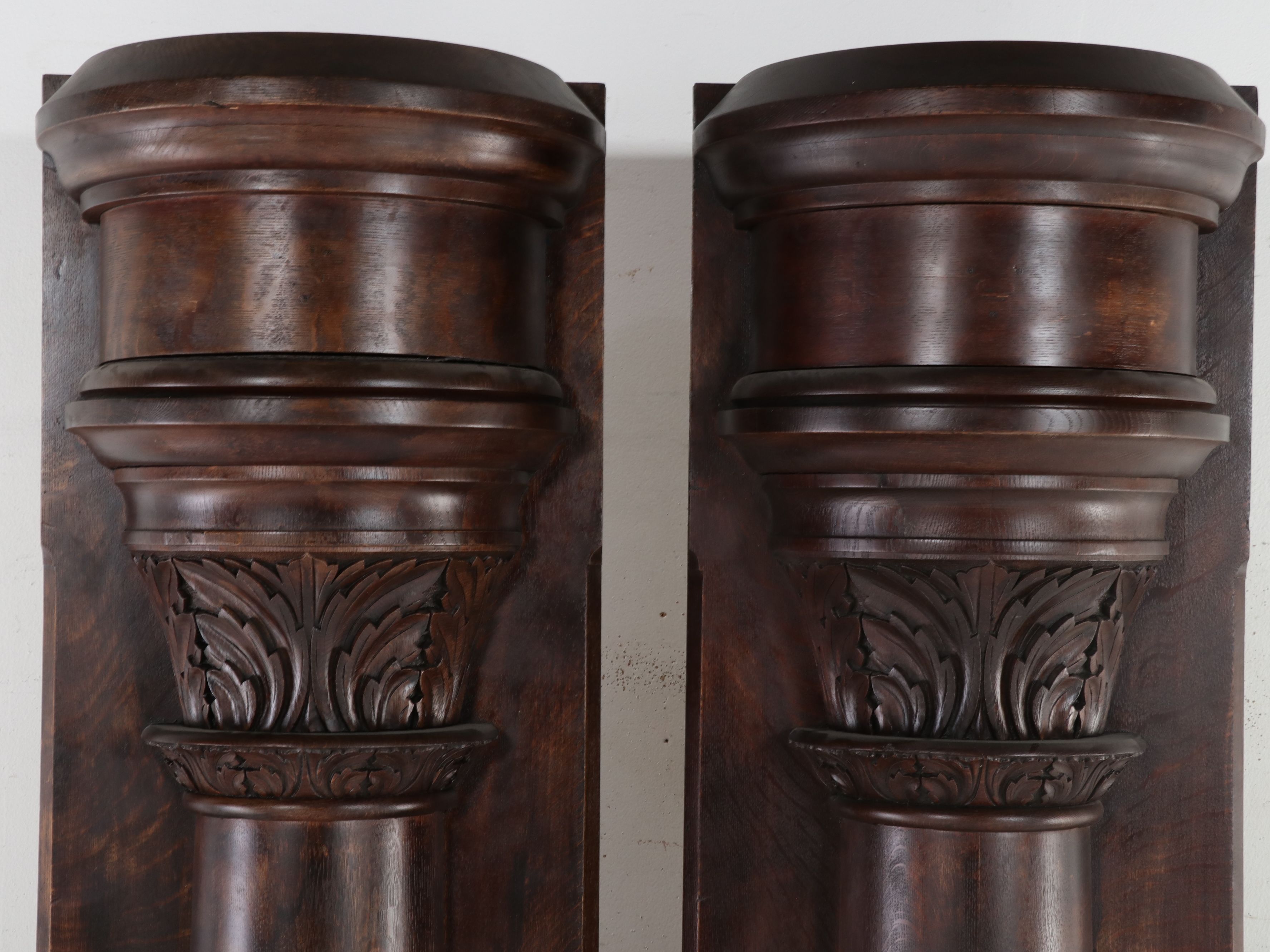 Pair of Renaissance Revival Carved Oak Architectural Pilasters, 19th Century