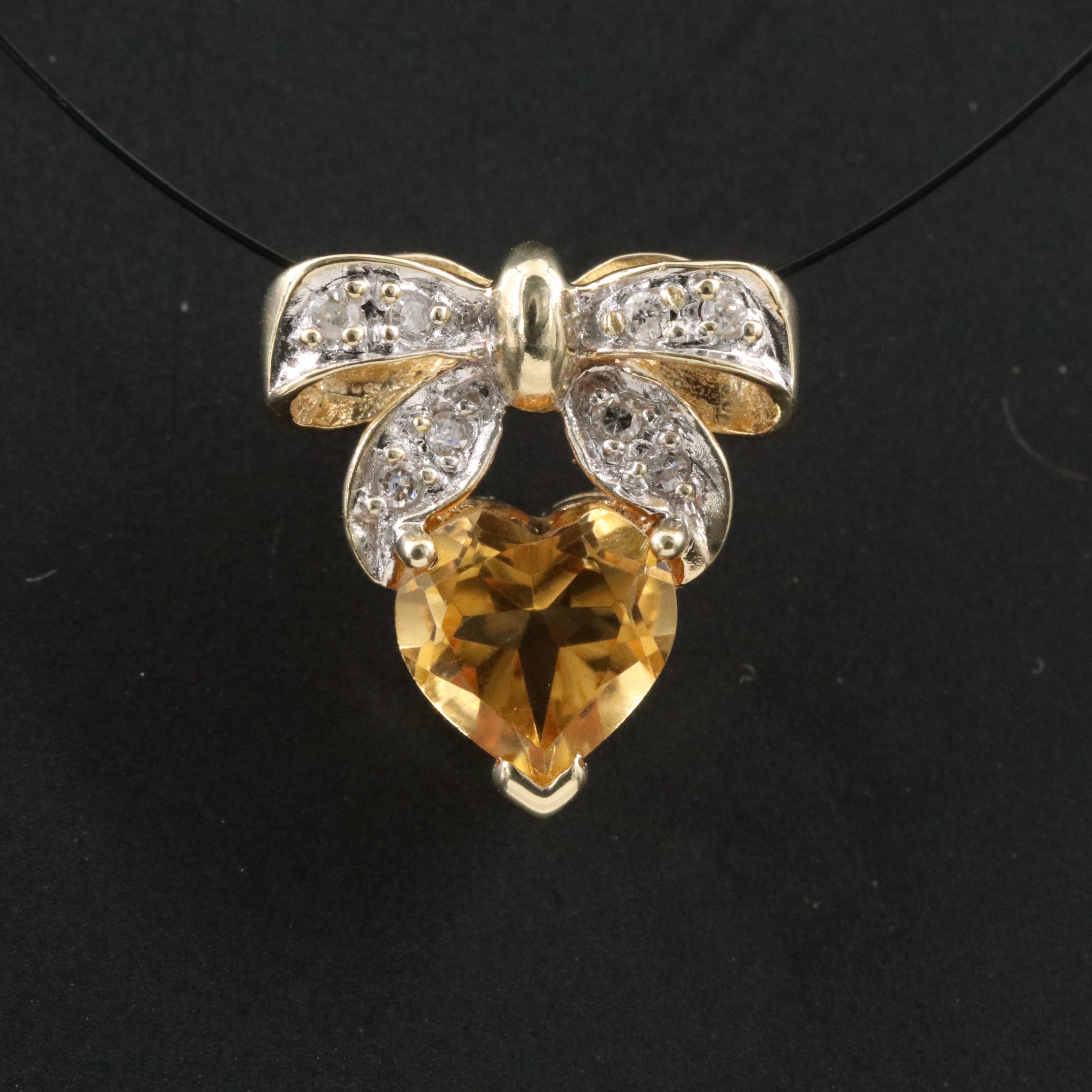 10K Citrine and Diamond Bow Pendant