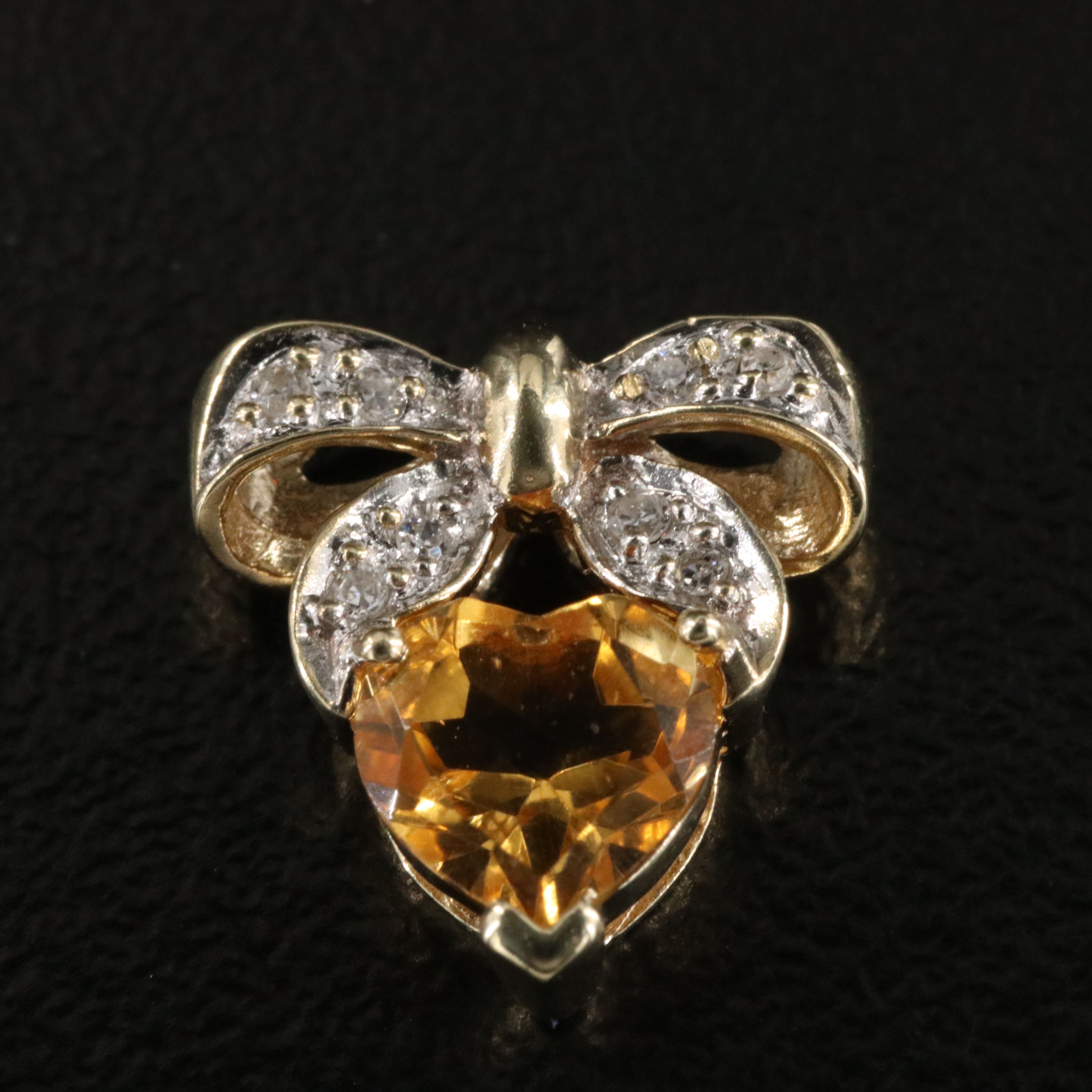 10K Citrine and Diamond Bow Pendant