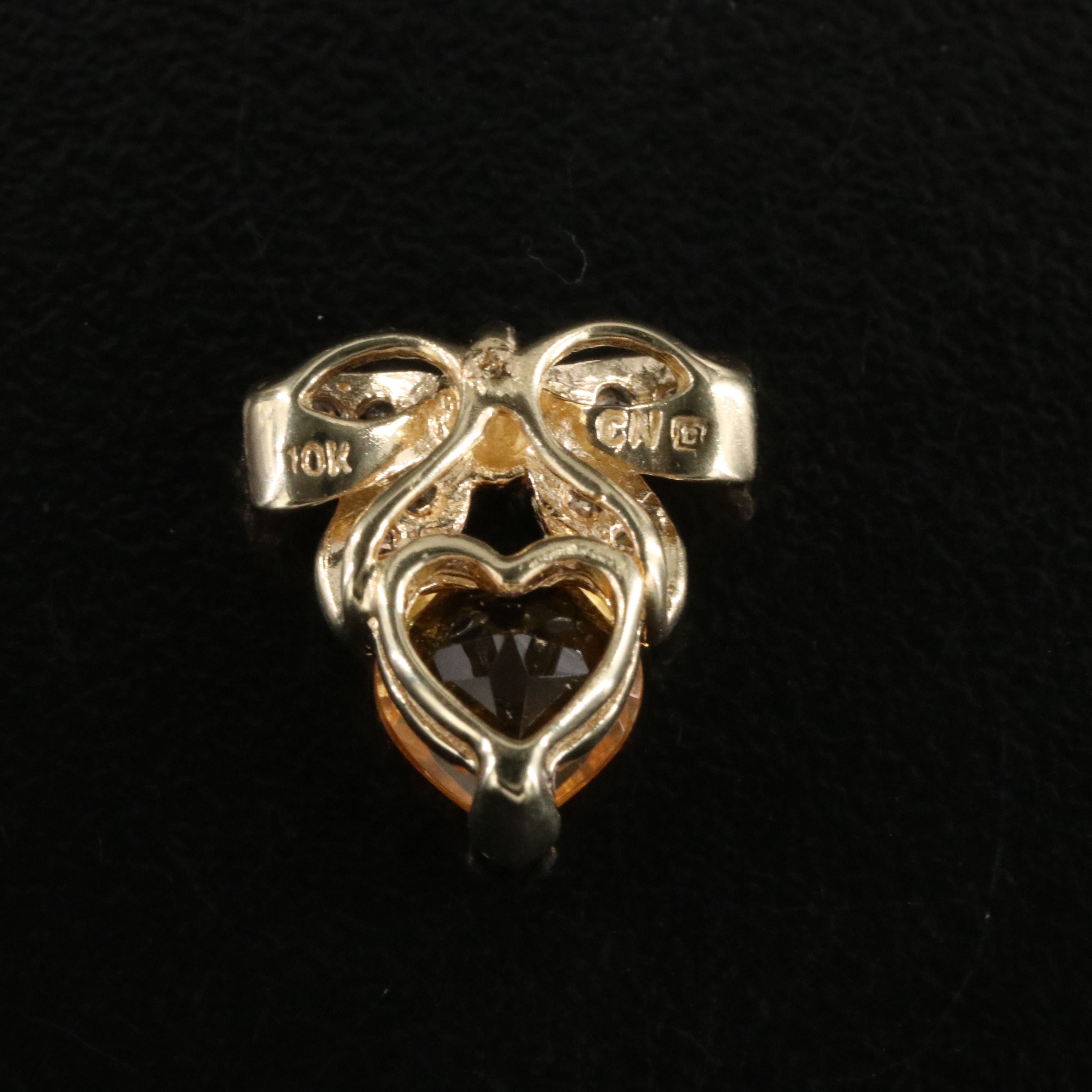 10K Citrine and Diamond Bow Pendant
