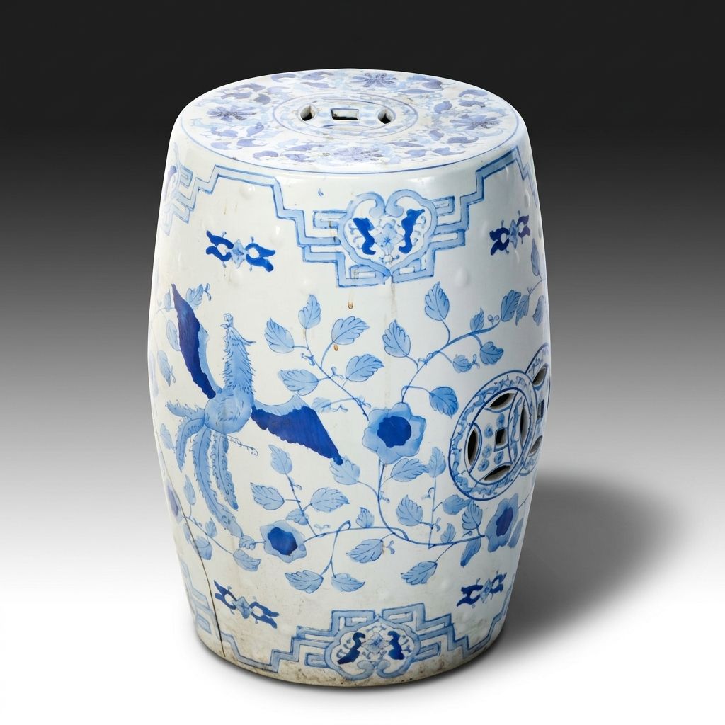 Chinese Blue and White Reticulated Ceramic Garden Stool