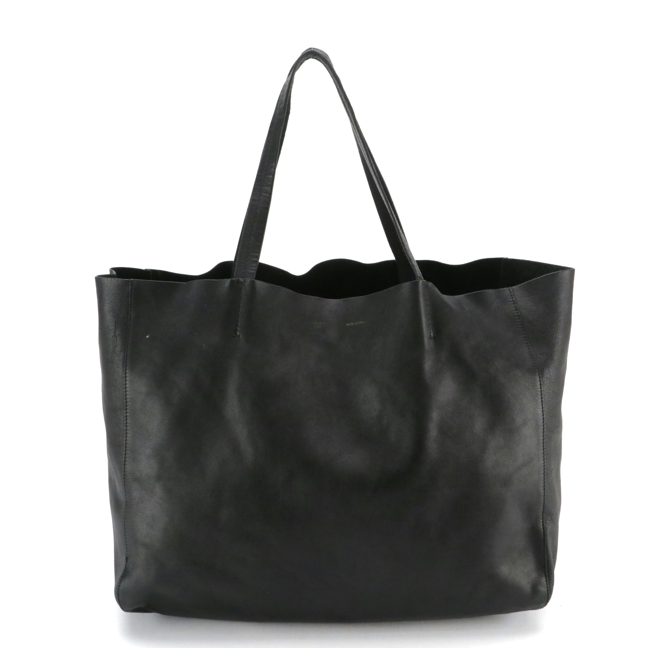 Céline Black Raw Edge Leather Tote Bag