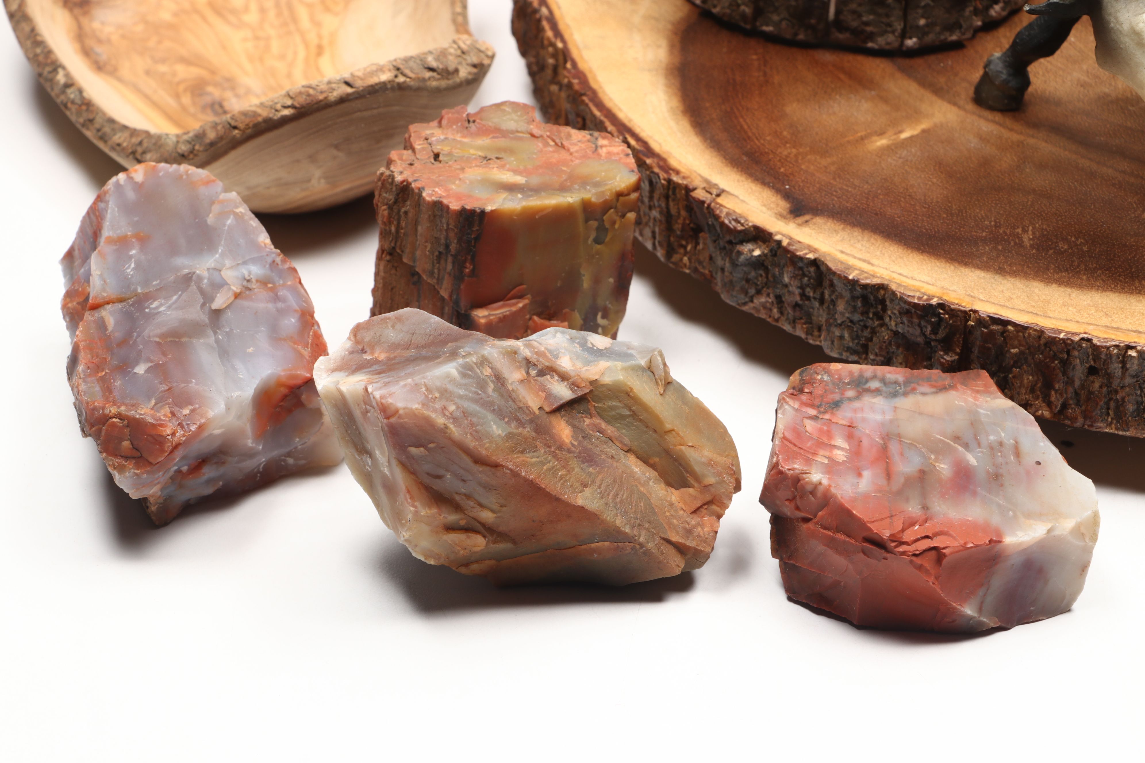 Rustic Wood Serving Tray with Hand-Carved Vases and Bowl with Other Rustic Décor