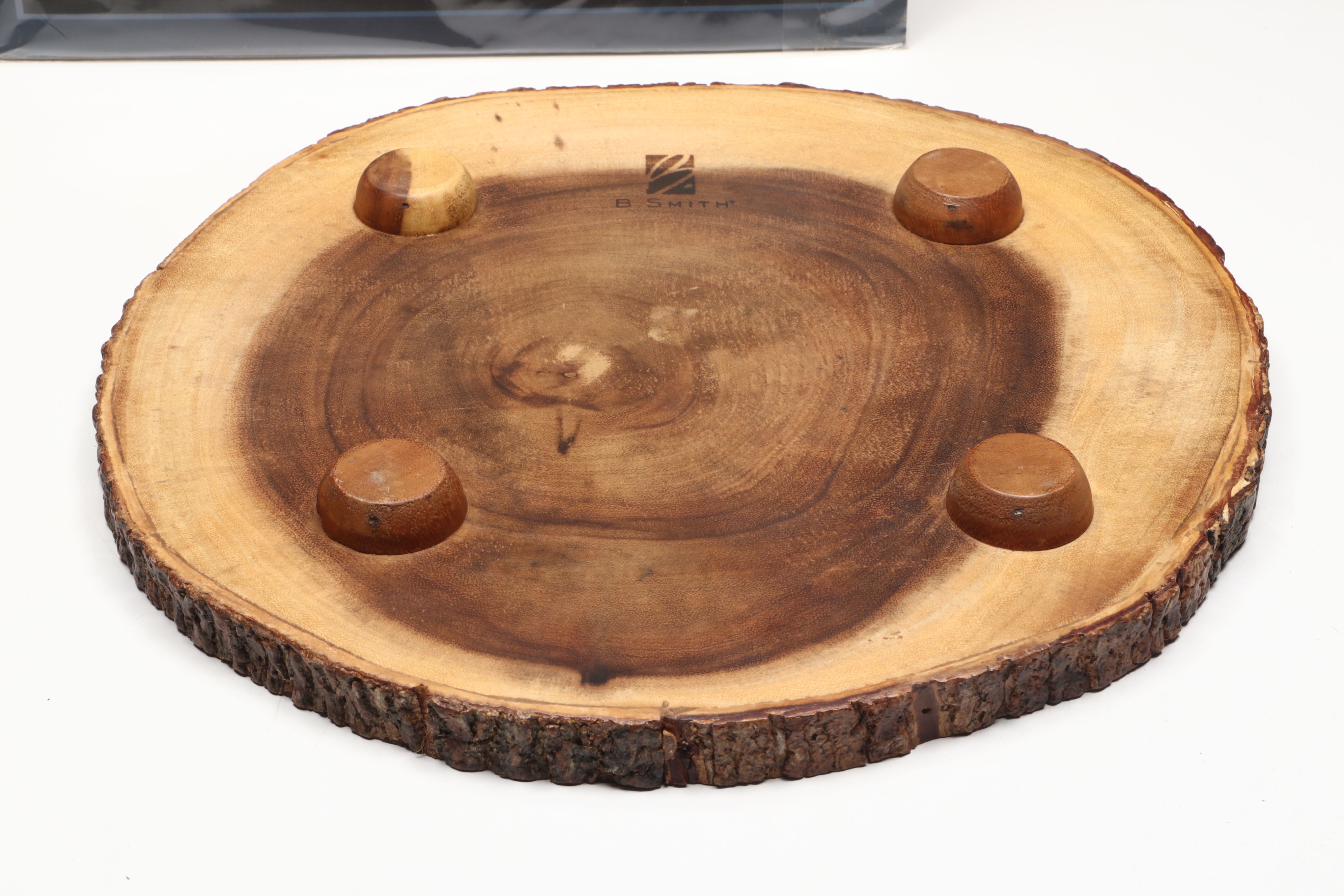 Rustic Wood Serving Tray with Hand-Carved Vases and Bowl with Other Rustic Décor