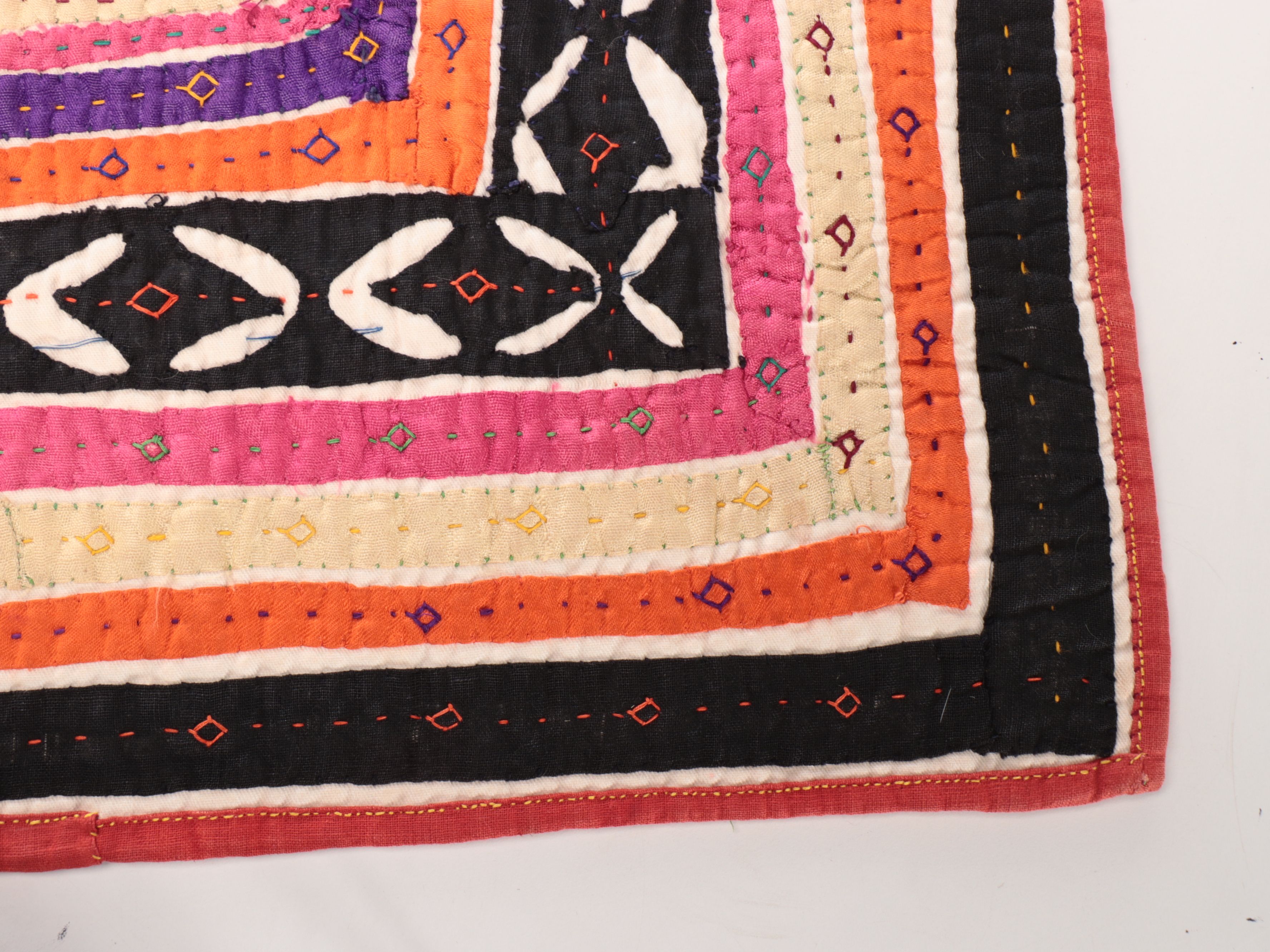 Hand-Pieced Rabari Peoples Multicolor Appliqué Quilt, 20th Century