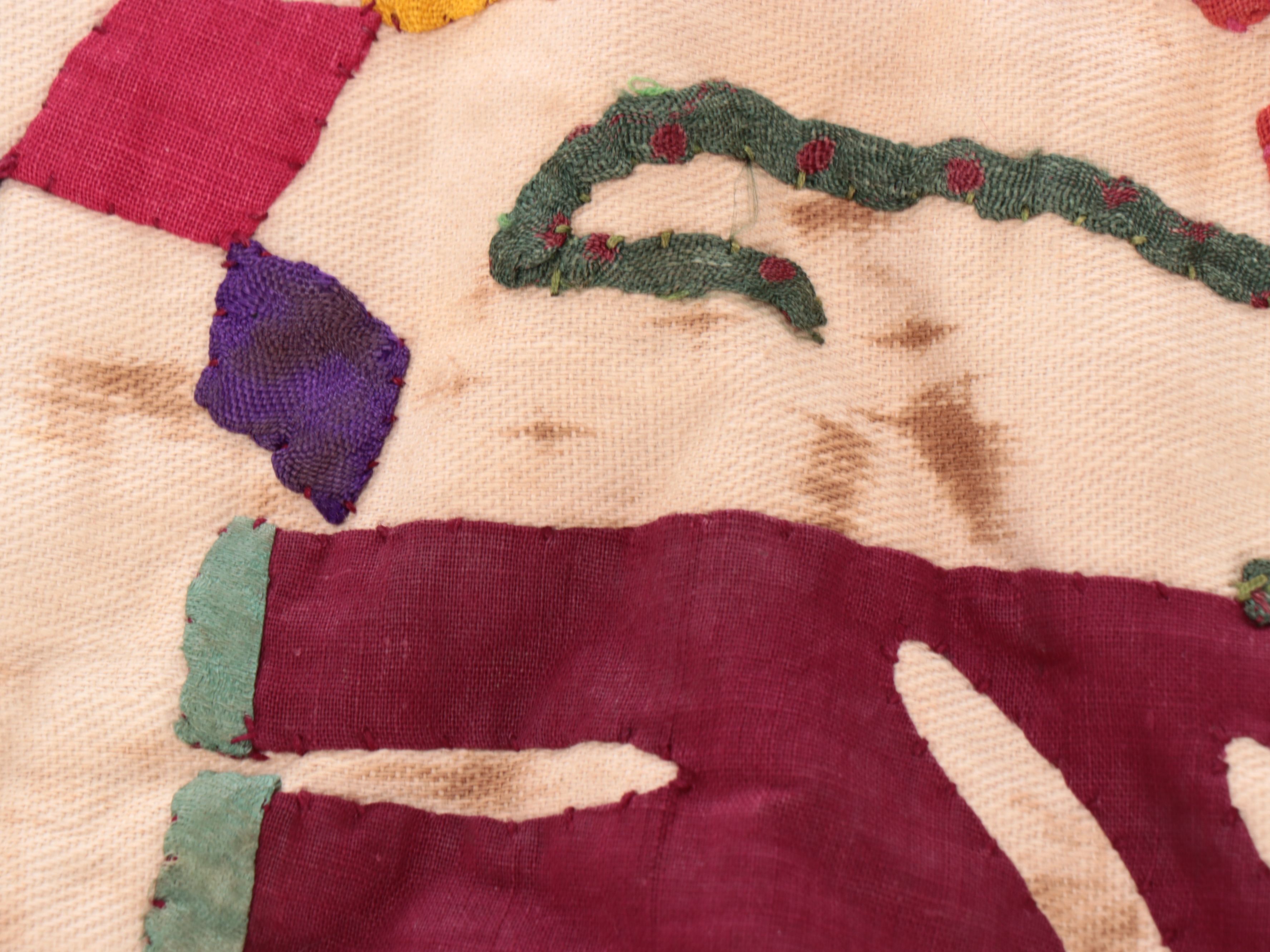 Hand-Pieced Rabari Peoples Multicolor Appliqué Quilt, 20th Century