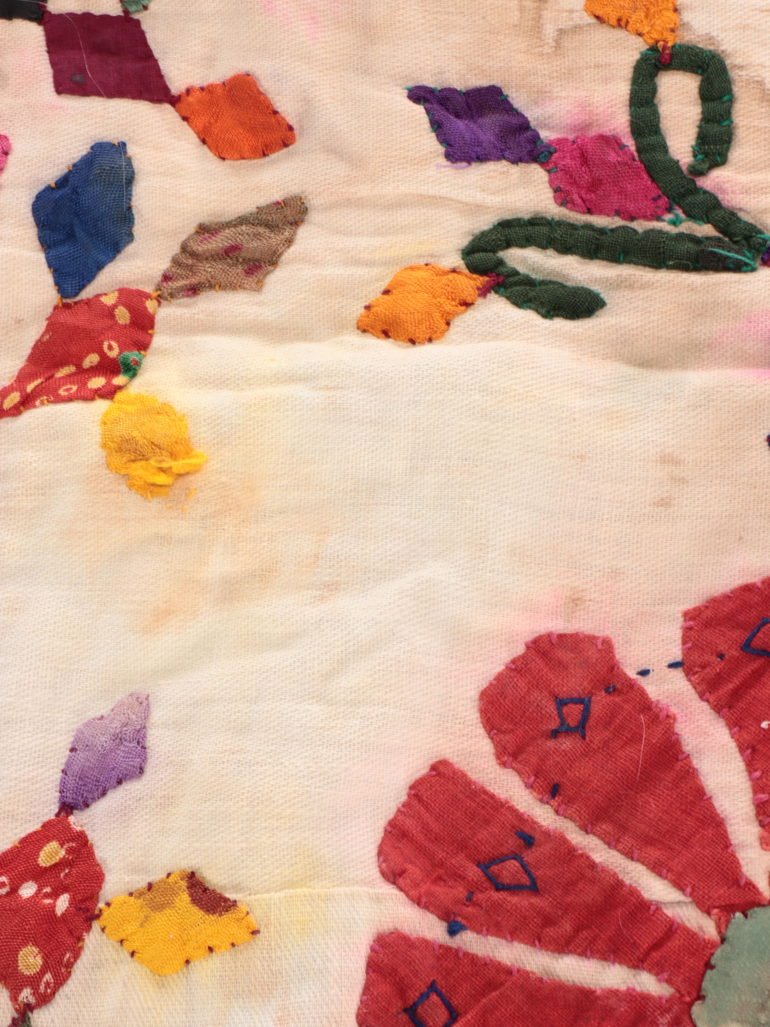 Hand-Pieced Rabari Peoples Multicolor Appliqué Quilt, 20th Century