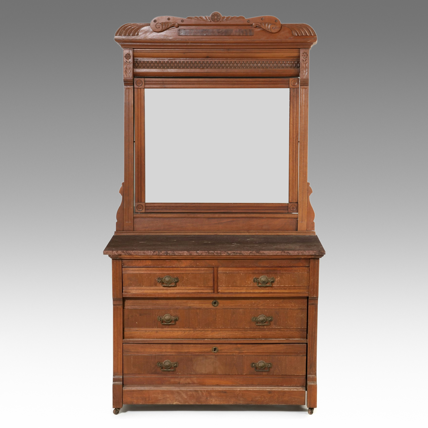 American Eastlake Walnut Marble Top Dresser 1875-1885