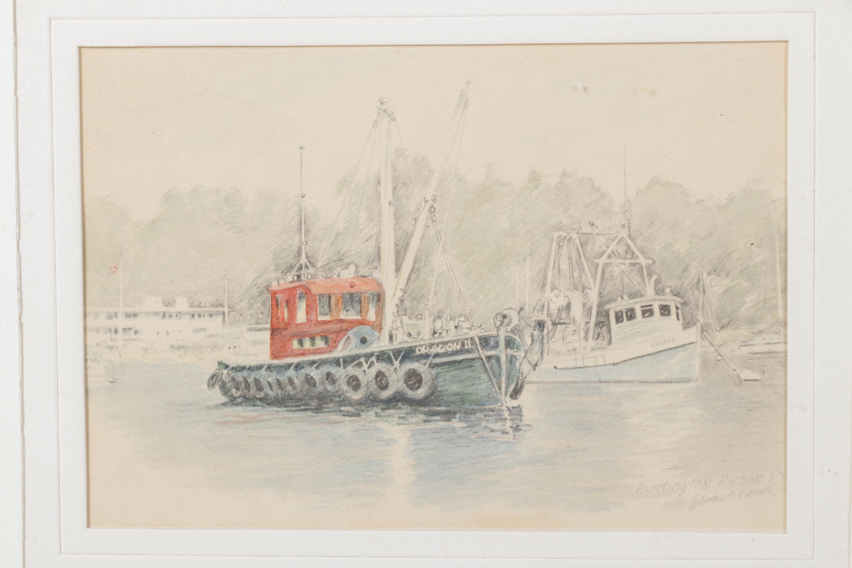 Offset Lithograph After James Ferrell Harborscape "Hunting in Harbor", c. 1930s