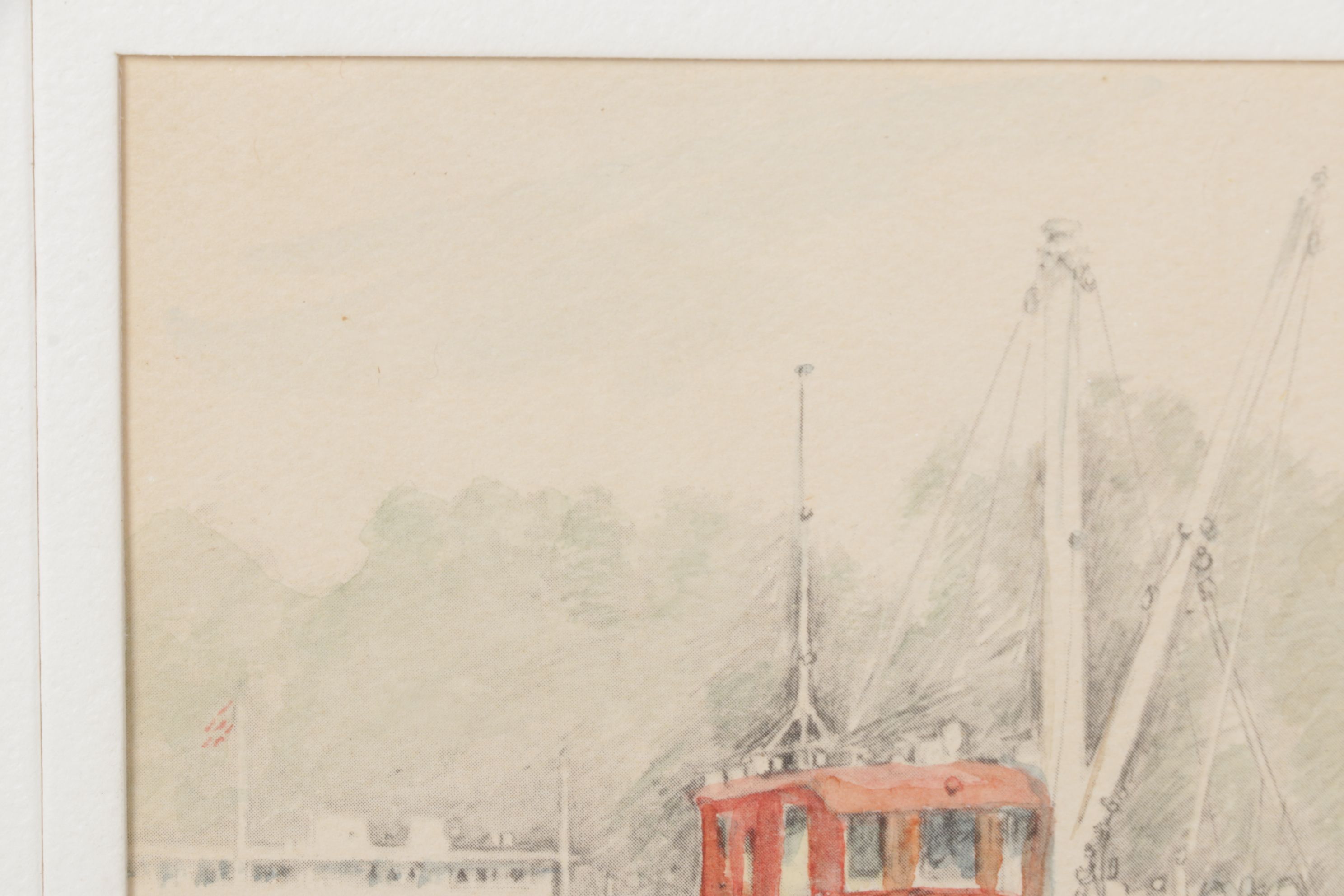 Offset Lithograph After James Ferrell Harborscape "Hunting in Harbor", c. 1930s