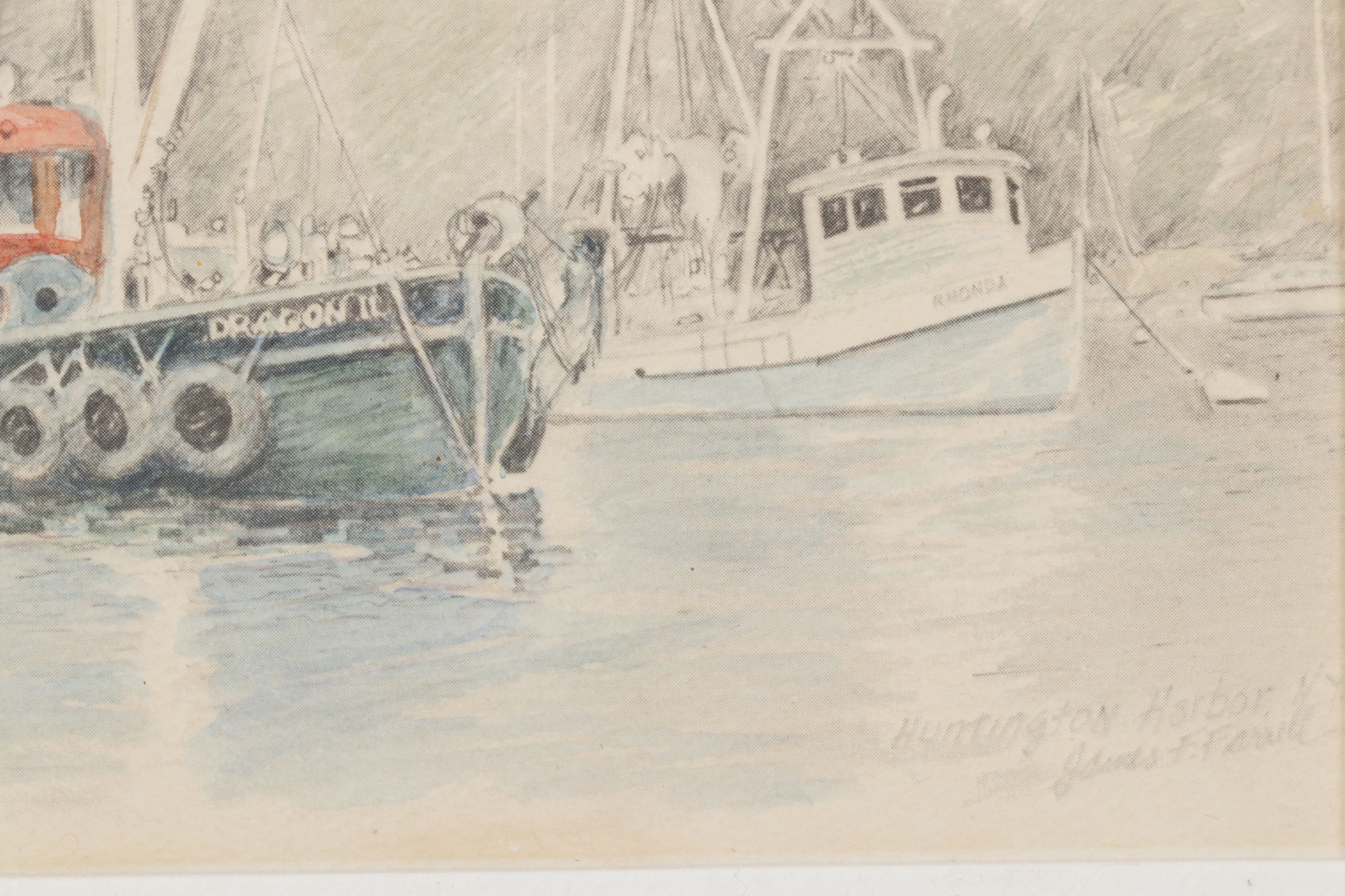 Offset Lithograph After James Ferrell Harborscape "Hunting in Harbor", c. 1930s