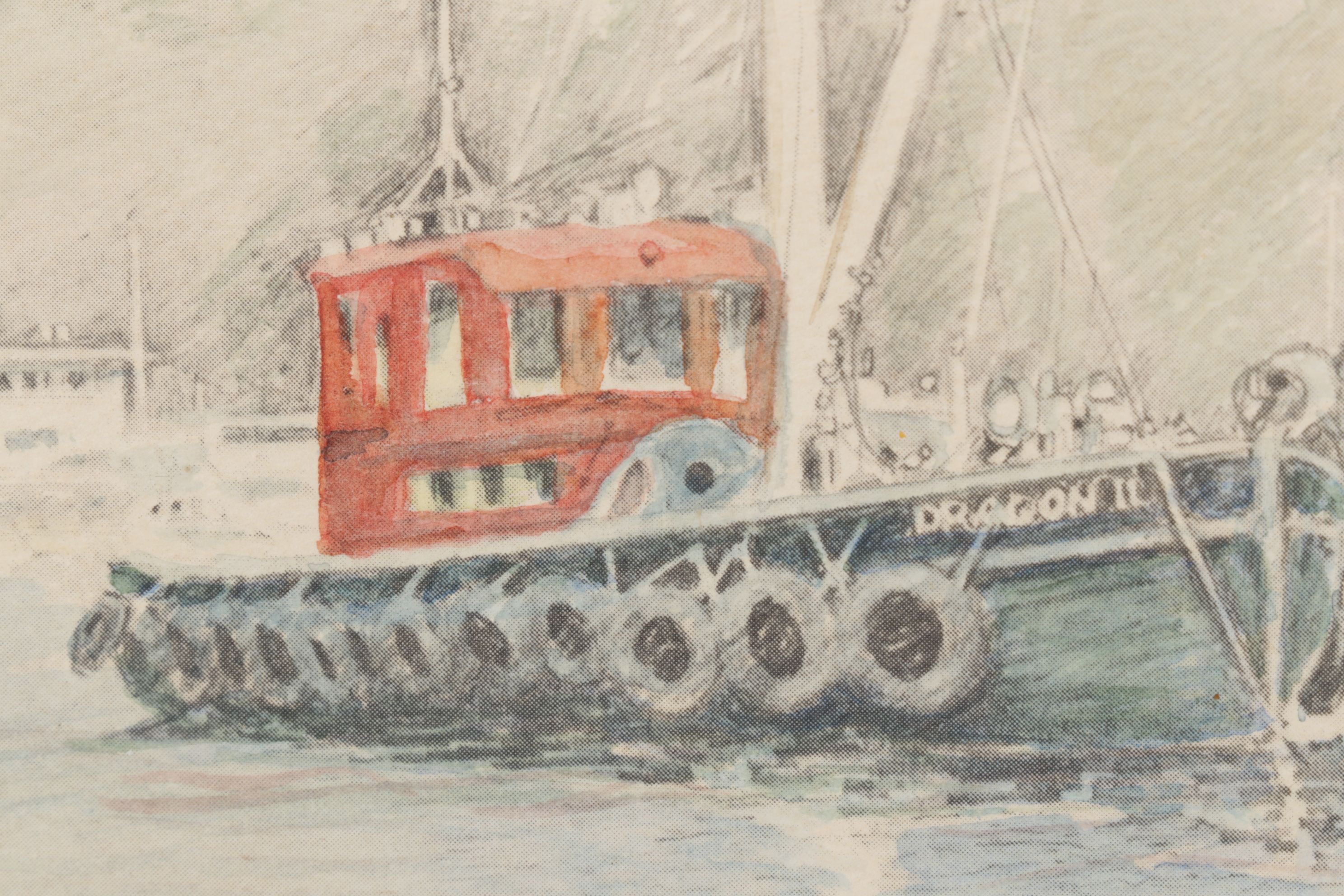 Offset Lithograph After James Ferrell Harborscape "Hunting in Harbor", c. 1930s