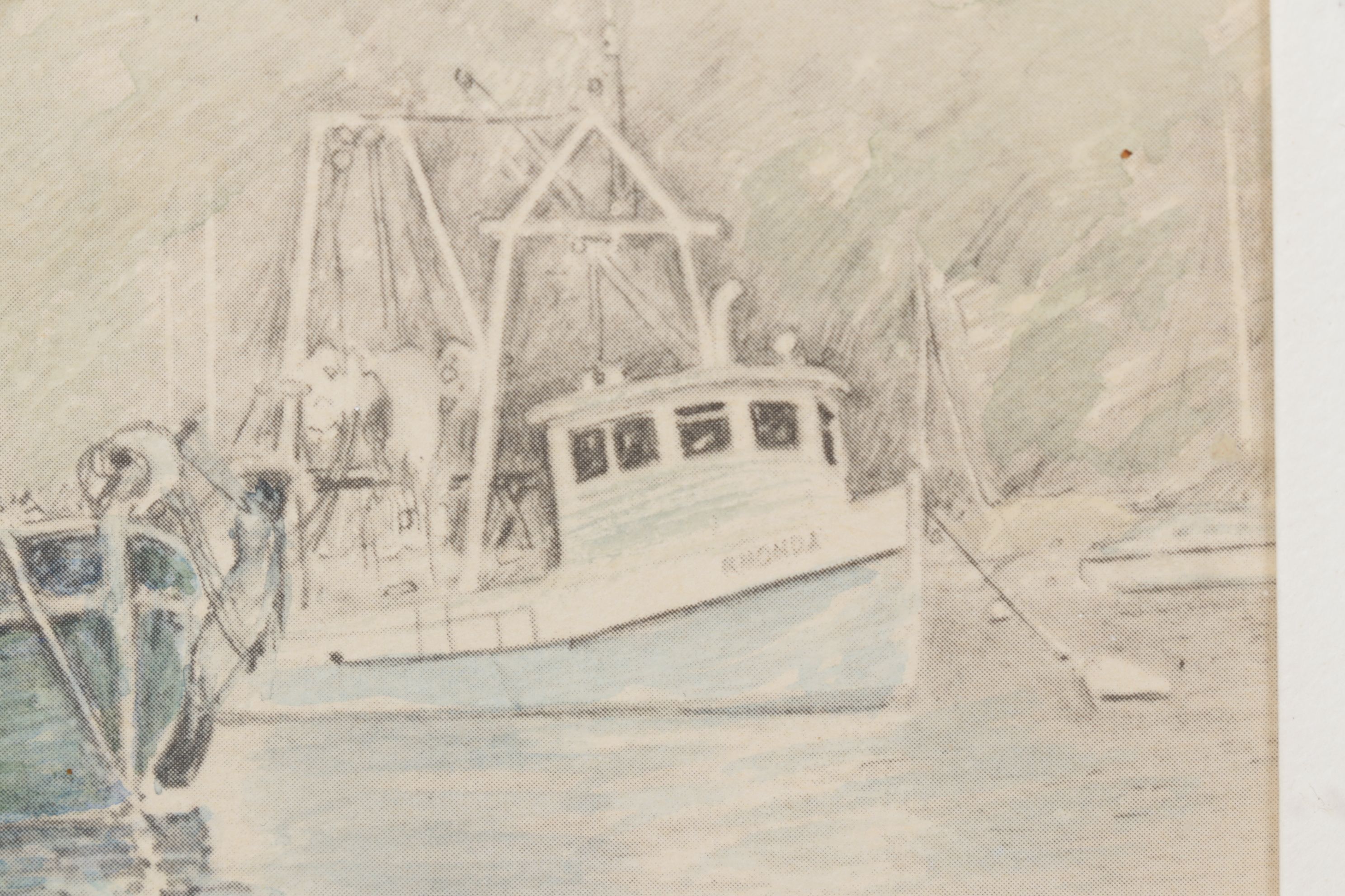Offset Lithograph After James Ferrell Harborscape "Hunting in Harbor", c. 1930s