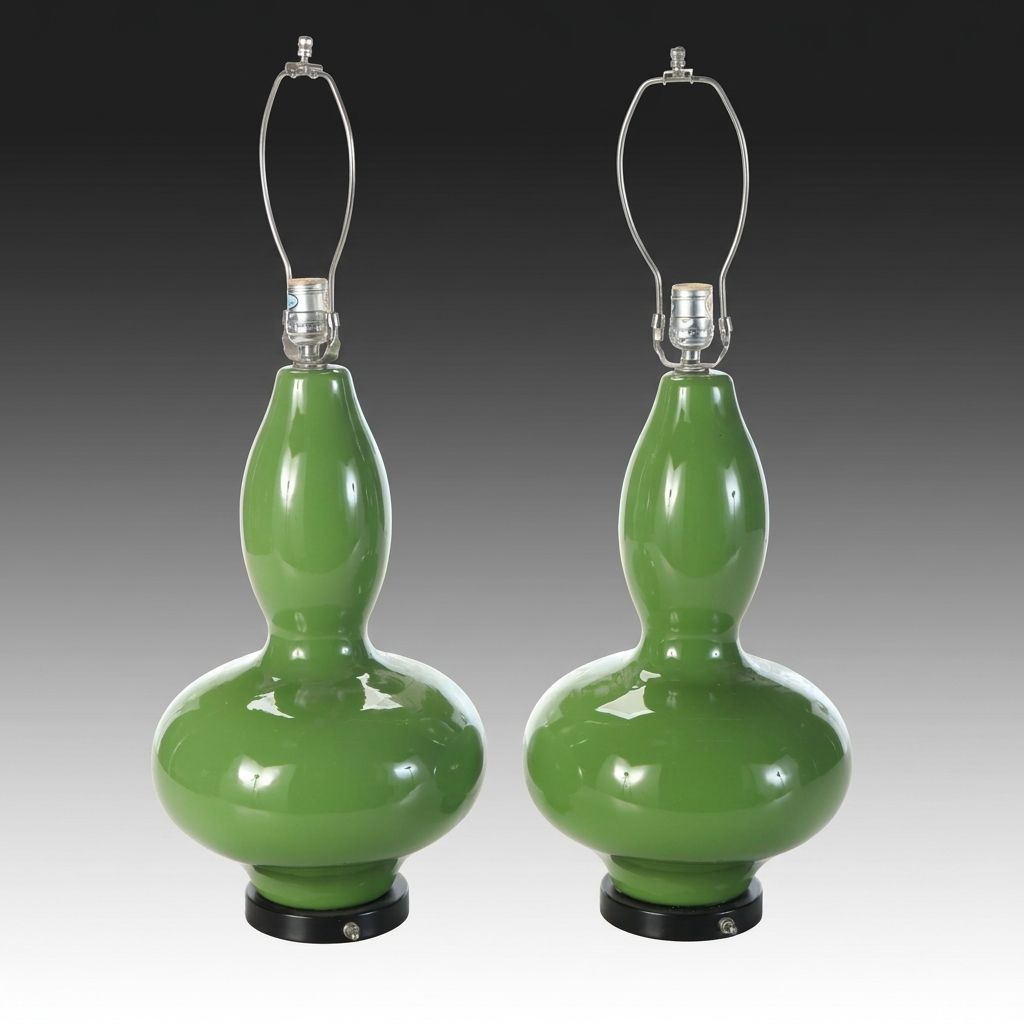 Modern Green Gourd Ceramic Table Lamps, 21st Century