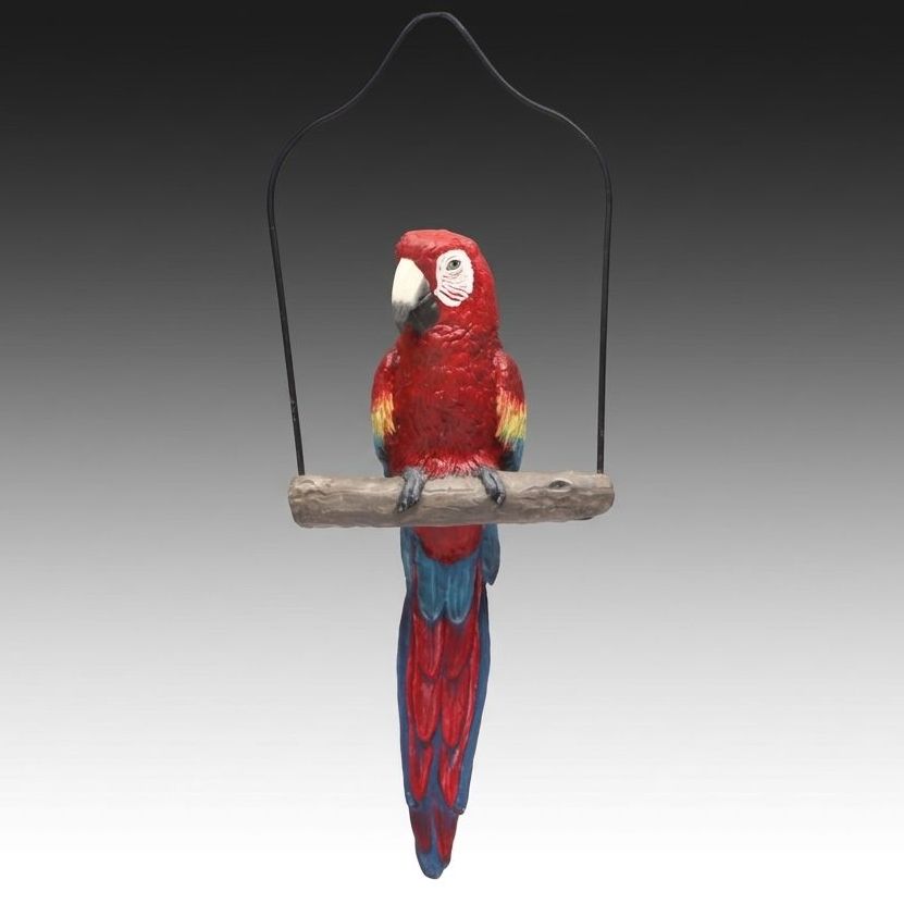 The Townsends' Ceramic Scarlet Macaw Figure with Hanging Metal Perch